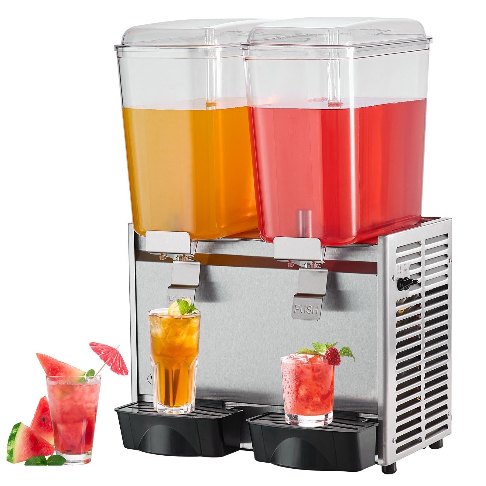 VEVOR Commercial Beverage Dispenser, 20.4 Qt 18L 2 Tanks Ice Tea Drink Machine, 590W 304 Stainless Steel Juice Dispenser with 41?-53.6? Thermostat Controller, for Cold Drink Restaurant Hotel Party 