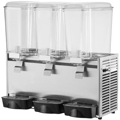 VEVOR Commercial Beverage Dispenser, 20.4 Qt 18L 3 Tanks Ice Tea Drink Machine, 680W 304 Stainless Steel Juice Dispenser with 41?-53.6? Thermostat Controller, for Cold Drink Restaurant Hotel Party 