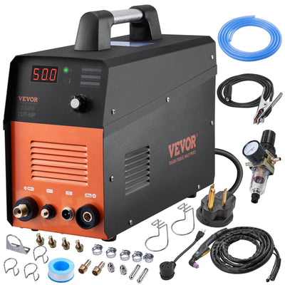 VEVOR Plasma Cutter, 50Amp, Non-Touch Pilot Arc Air Cutting Machine with Torch, 110V/220V Dual Voltage AC IGBT Inverter Metal Cutting Equipment for 1/2" Clean Cut Aluminum and Stainless Steel, Black 