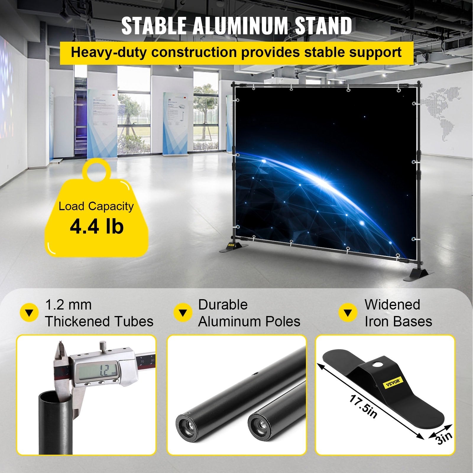 VEVOR 8×8feet Banner Stand Adjustable Display Backdrop Lightweight Portable Trade Show Wall for Photography(8' Banner Stand), Black 