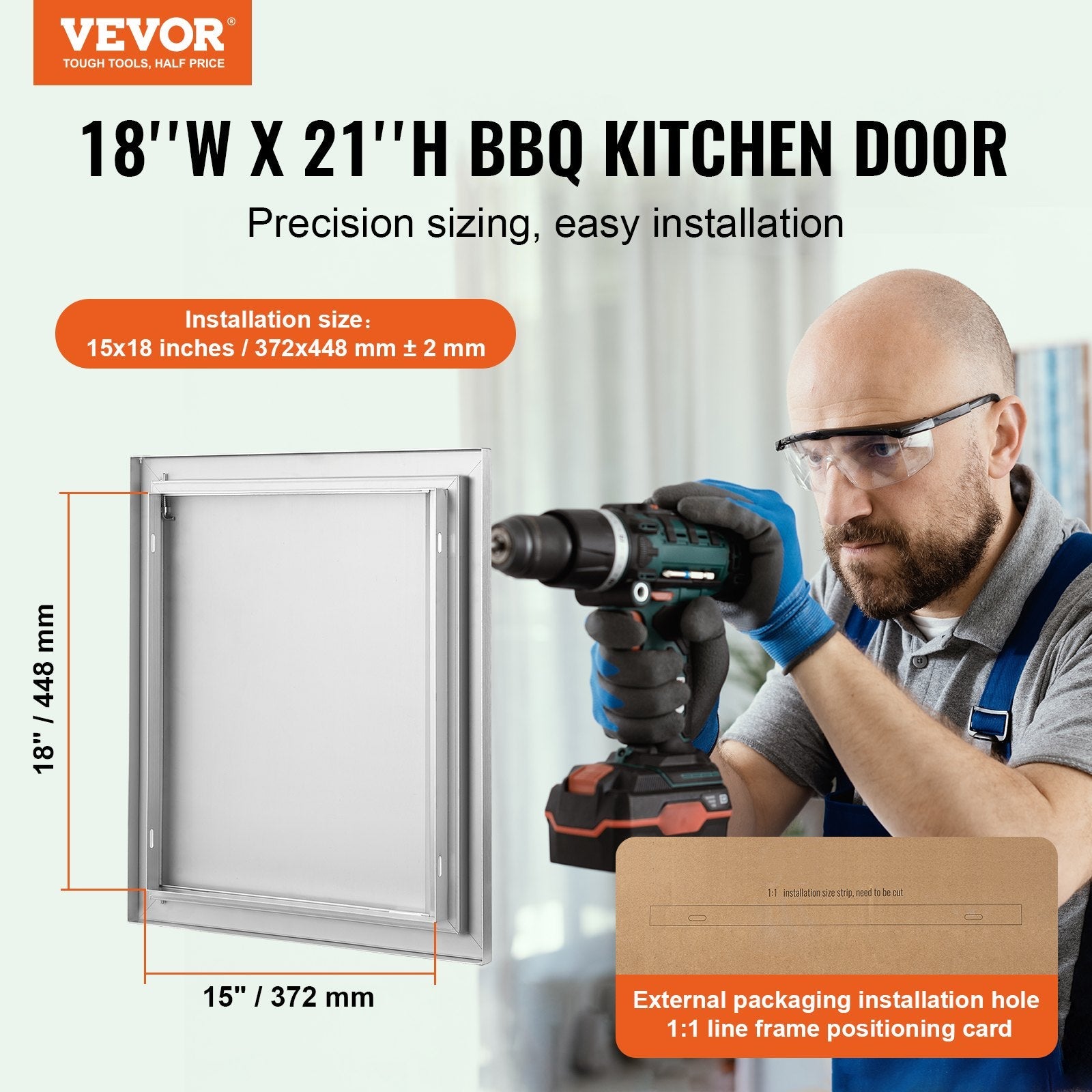VEVOR BBQ Access Door, 18W x 21H Inch Single Outdoor Kitchen Door, Stainless Steel Flush Mount Door, Wall Vertical Door with Recessed Handle, for BBQ Island, Grilling Station, Outside Cabinet 