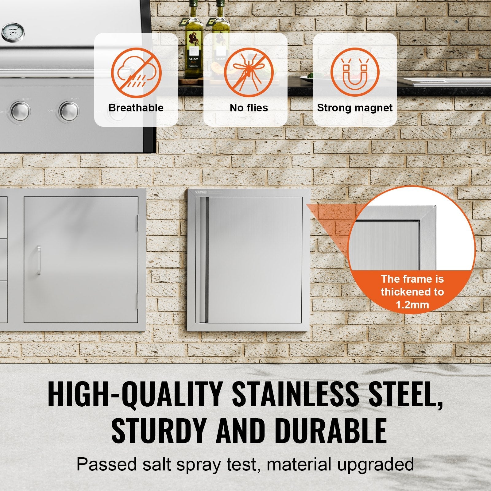 VEVOR BBQ Access Door, 18W x 21H Inch Single Outdoor Kitchen Door, Stainless Steel Flush Mount Door, Wall Vertical Door with Recessed Handle, for BBQ Island, Grilling Station, Outside Cabinet 