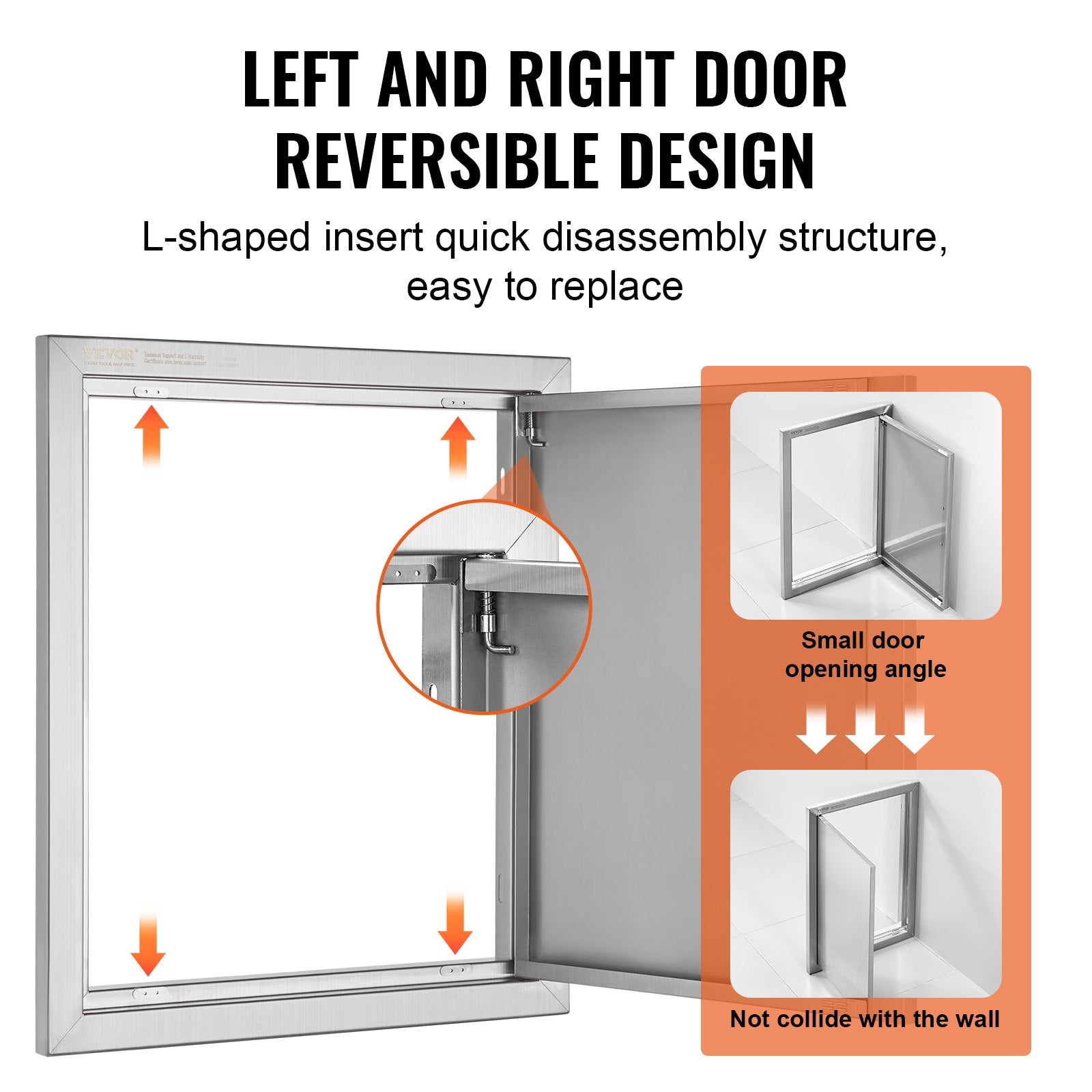 VEVOR BBQ Access Door, 18W x 21H Inch Single Outdoor Kitchen Door, Stainless Steel Flush Mount Door, Wall Vertical Door with Recessed Handle, for BBQ Island, Grilling Station, Outside Cabinet 