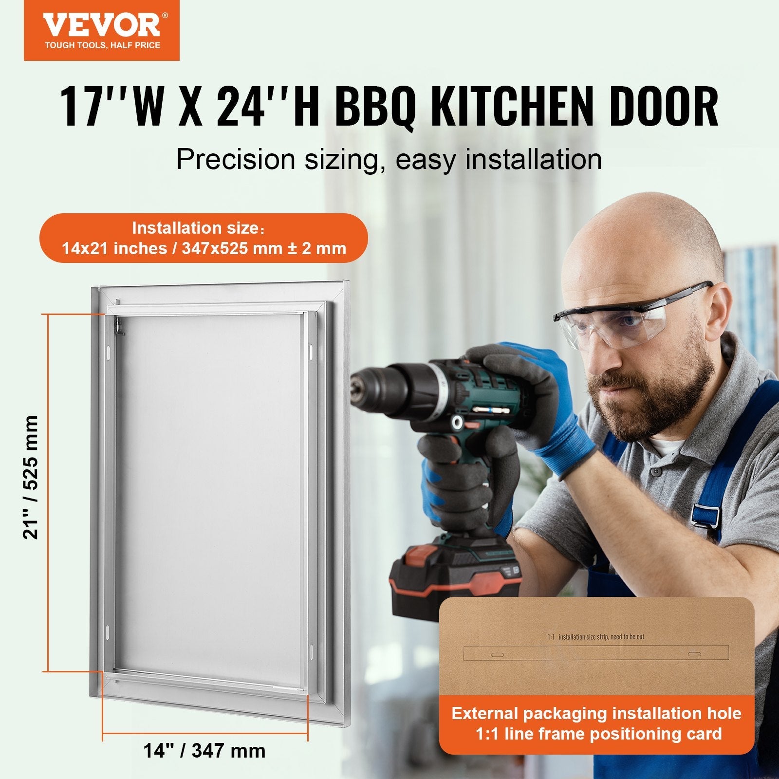 VEVOR BBQ Access Door, 17W x 24H Inch Single Outdoor Kitchen Door, Stainless Steel Flush Mount Door, Wall Vertical Door with Recessed Handle, for BBQ Island, Grilling Station, Outside Cabinet 