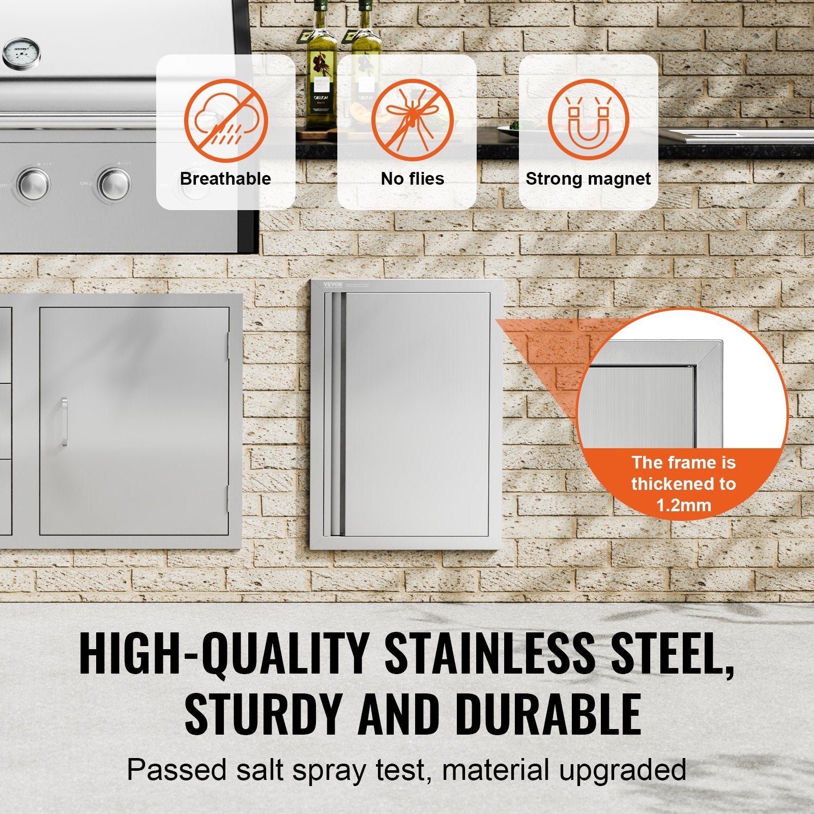 VEVOR BBQ Access Door, 17W x 24H Inch Single Outdoor Kitchen Door, Stainless Steel Flush Mount Door, Wall Vertical Door with Recessed Handle, for BBQ Island, Grilling Station, Outside Cabinet 