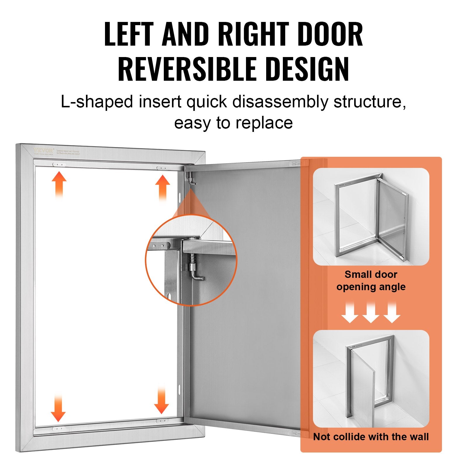 VEVOR BBQ Access Door, 17W x 24H Inch Single Outdoor Kitchen Door, Stainless Steel Flush Mount Door, Wall Vertical Door with Recessed Handle, for BBQ Island, Grilling Station, Outside Cabinet 