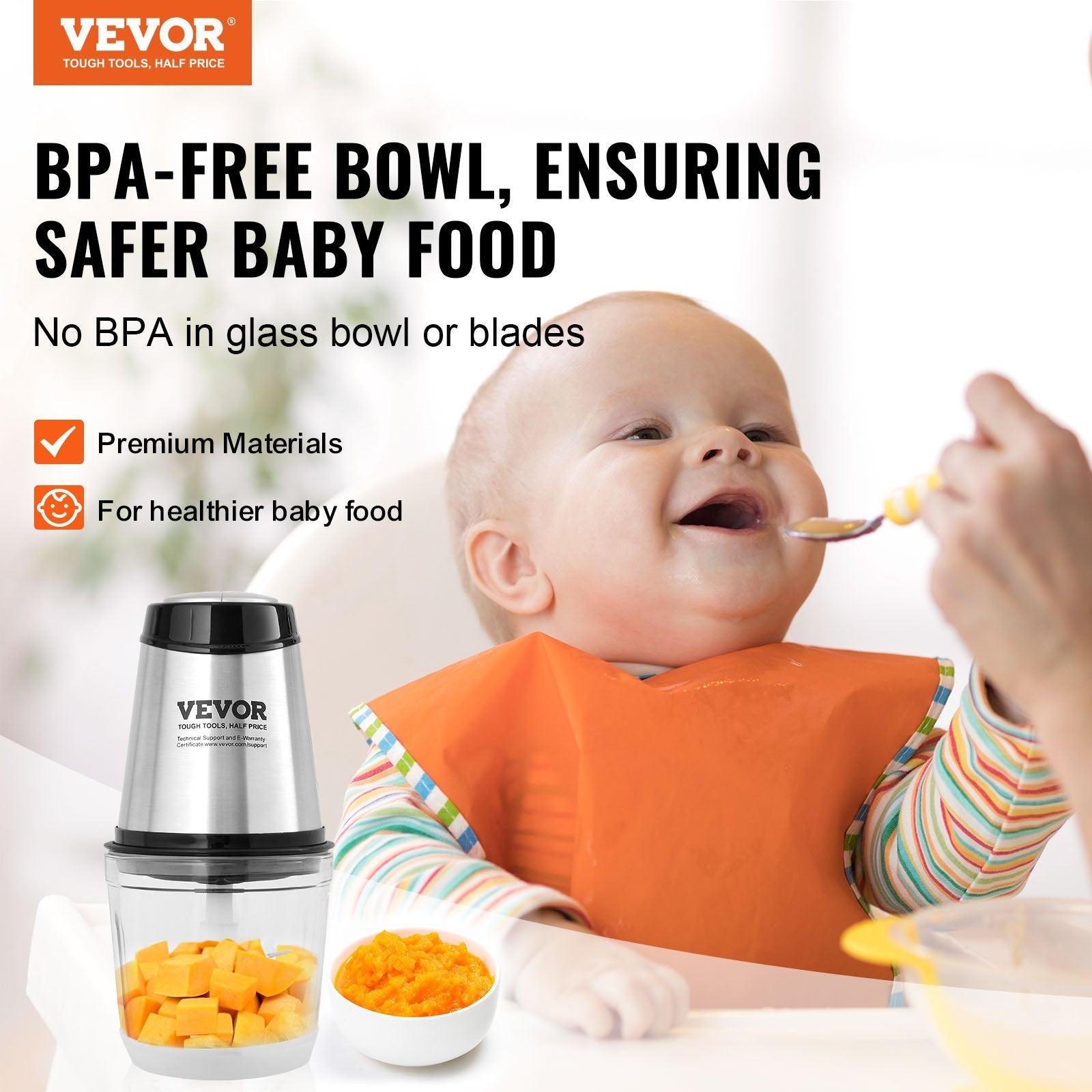 VEVOR Food Processor, Electric Meat Grinder with 4-Wing Stainless Steel Blades, 2.5 Cup Glass Bowl, 400W Electric Food Chopper, 2 Speeds Food Grinder for Baby Food, Meat, Onion, Vegetables 