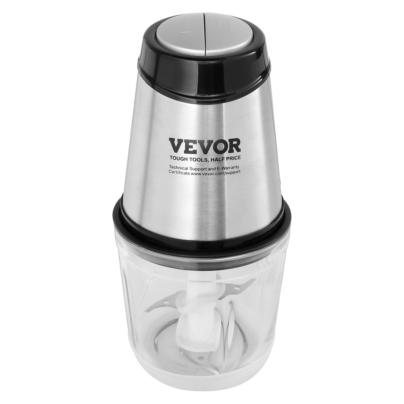 VEVOR Food Processor, Electric Meat Grinder with 4-Wing Stainless Steel Blades, 2.5 Cup Glass Bowl, 400W Electric Food Chopper, 2 Speeds Food Grinder for Baby Food, Meat, Onion, Vegetables 