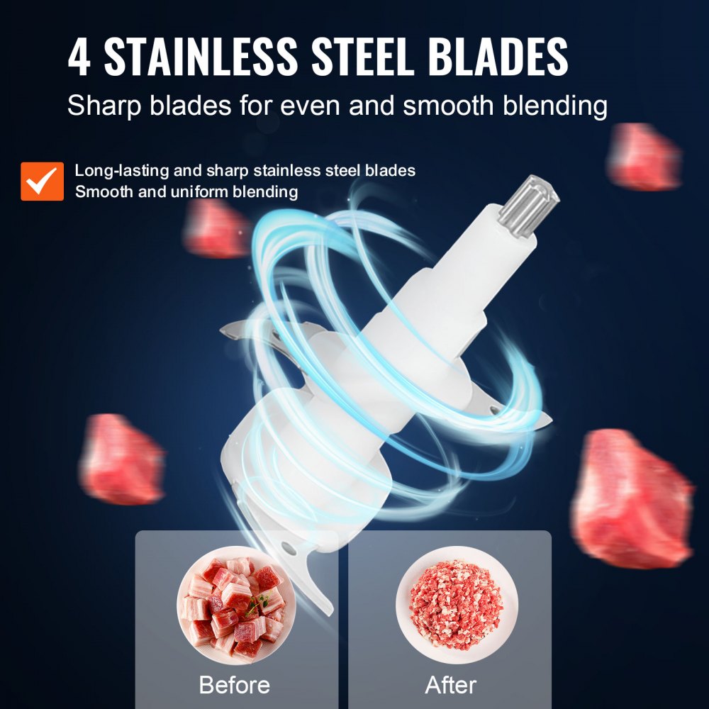 VEVOR Food Processor, Electric Meat Grinder with 4 Stainless Steel Blades, 400W Electric Food Chopper, 5 Cup Glass Bowl, 2 Speeds Food Grinder for Baby Food, Meat, Onion, Vegetables 