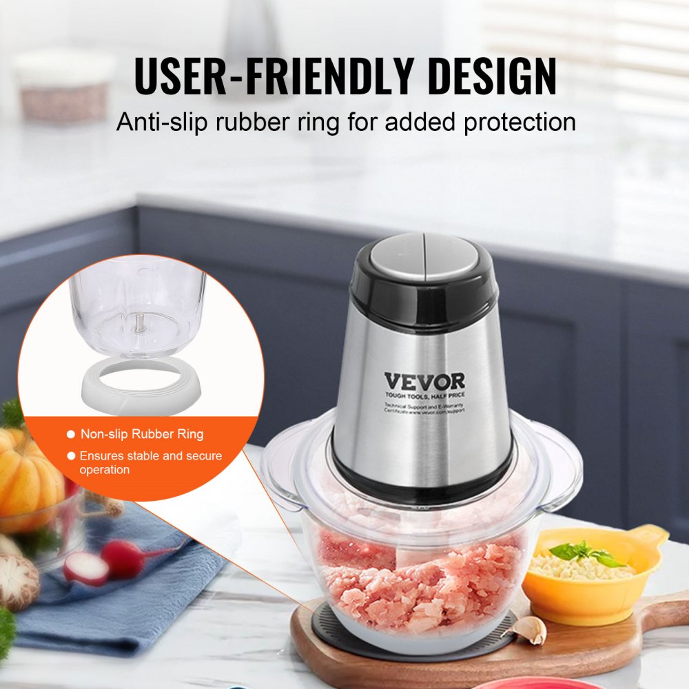 VEVOR Food Processor, Electric Meat Grinder with 4 Stainless Steel Blades, 400W Electric Food Chopper, 5 Cup Glass Bowl, 2 Speeds Food Grinder for Baby Food, Meat, Onion, Vegetables 