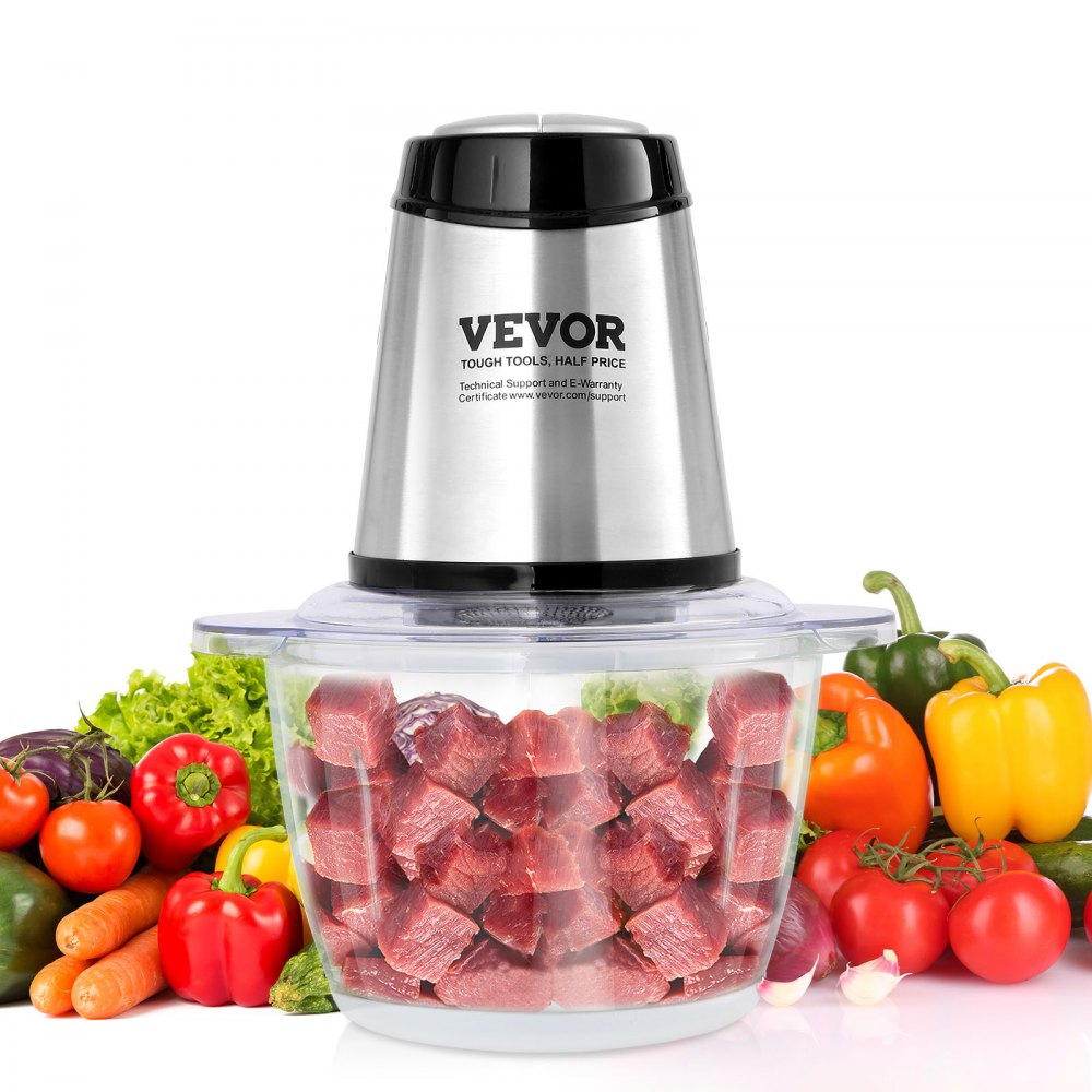 VEVOR Food Processor, Electric Meat Grinder with 4 Stainless Steel Blades, 400W Electric Food Chopper, 5 Cup Glass Bowl, 2 Speeds Food Grinder for Baby Food, Meat, Onion, Vegetables 