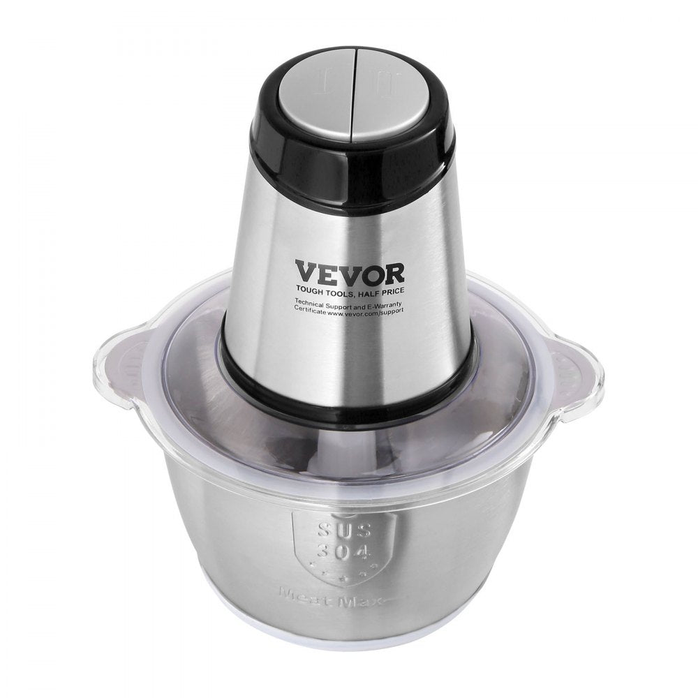 VEVOR Food Processor, Electric Meat Grinder with 4-Wing Stainless Steel Blades, 400W Electric Food Chopper, 8 Cup Stainless Steel Bowl, 2 Speeds Food Grinder for Baby Food, Meat, Onion, Vegetables 