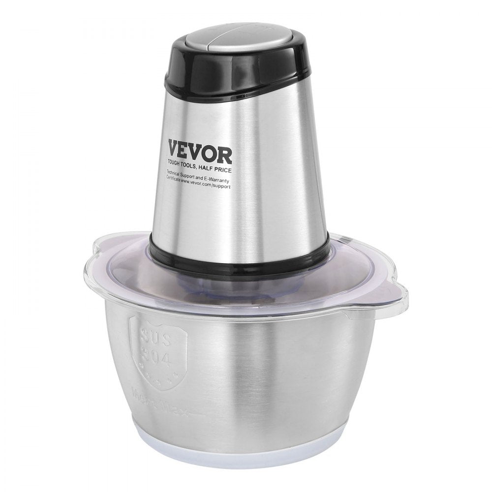 VEVOR Food Processor, Electric Meat Grinder with 4-Wing Stainless Steel Blades, 400W Electric Food Chopper, 8 Cup Stainless Steel Bowl, 2 Speeds Food Grinder for Baby Food, Meat, Onion, Vegetables 