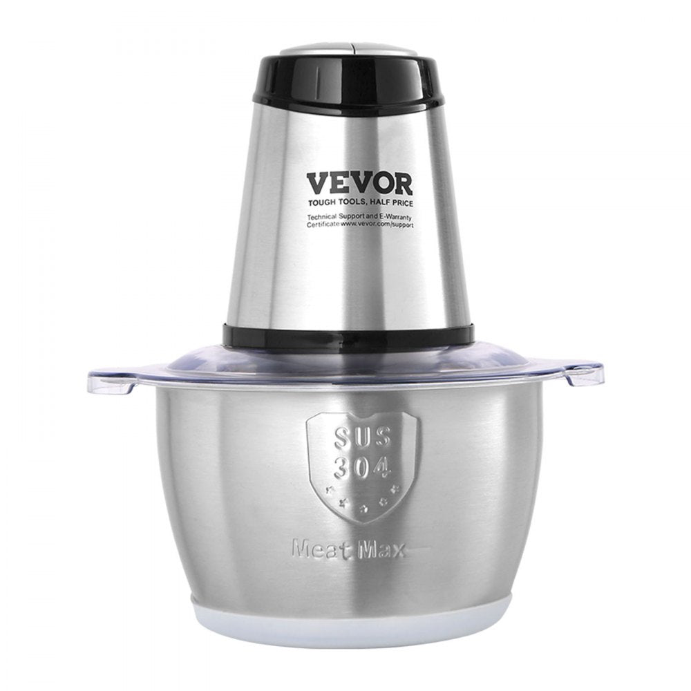 VEVOR Food Processor, Electric Meat Grinder with 4-Wing Stainless Steel Blades, 400W Electric Food Chopper, 8 Cup Stainless Steel Bowl, 2 Speeds Food Grinder for Baby Food, Meat, Onion, Vegetables 