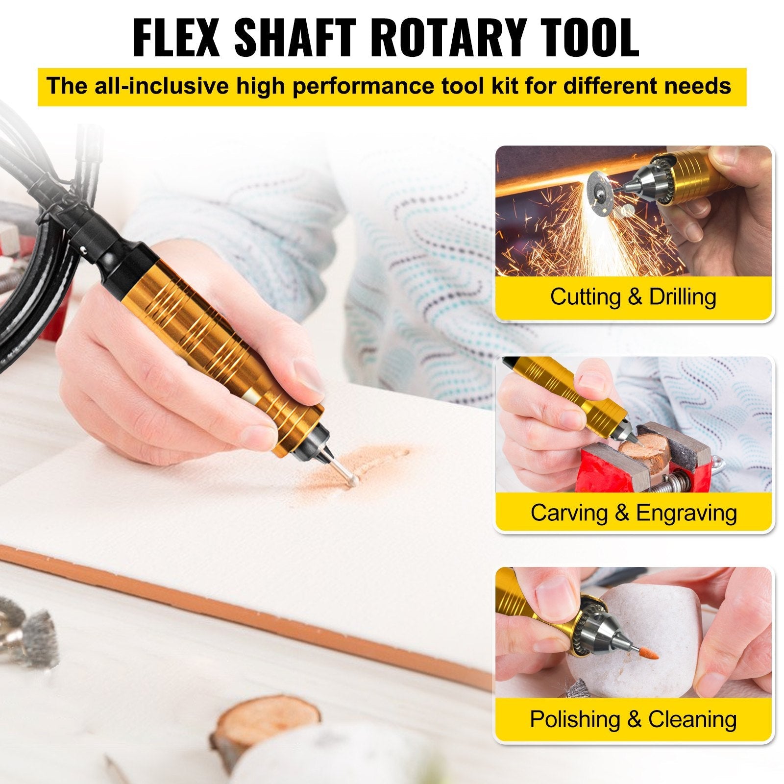 VEVOR S-R Hanging Flex Shaft Grinder 230W Rotary Tool with Stepless Speed Foot Pedal Rotary Carver 0-180000rmp for Carving, Buffing,Drilling,Polishing (6mm flexshaft), Grey 