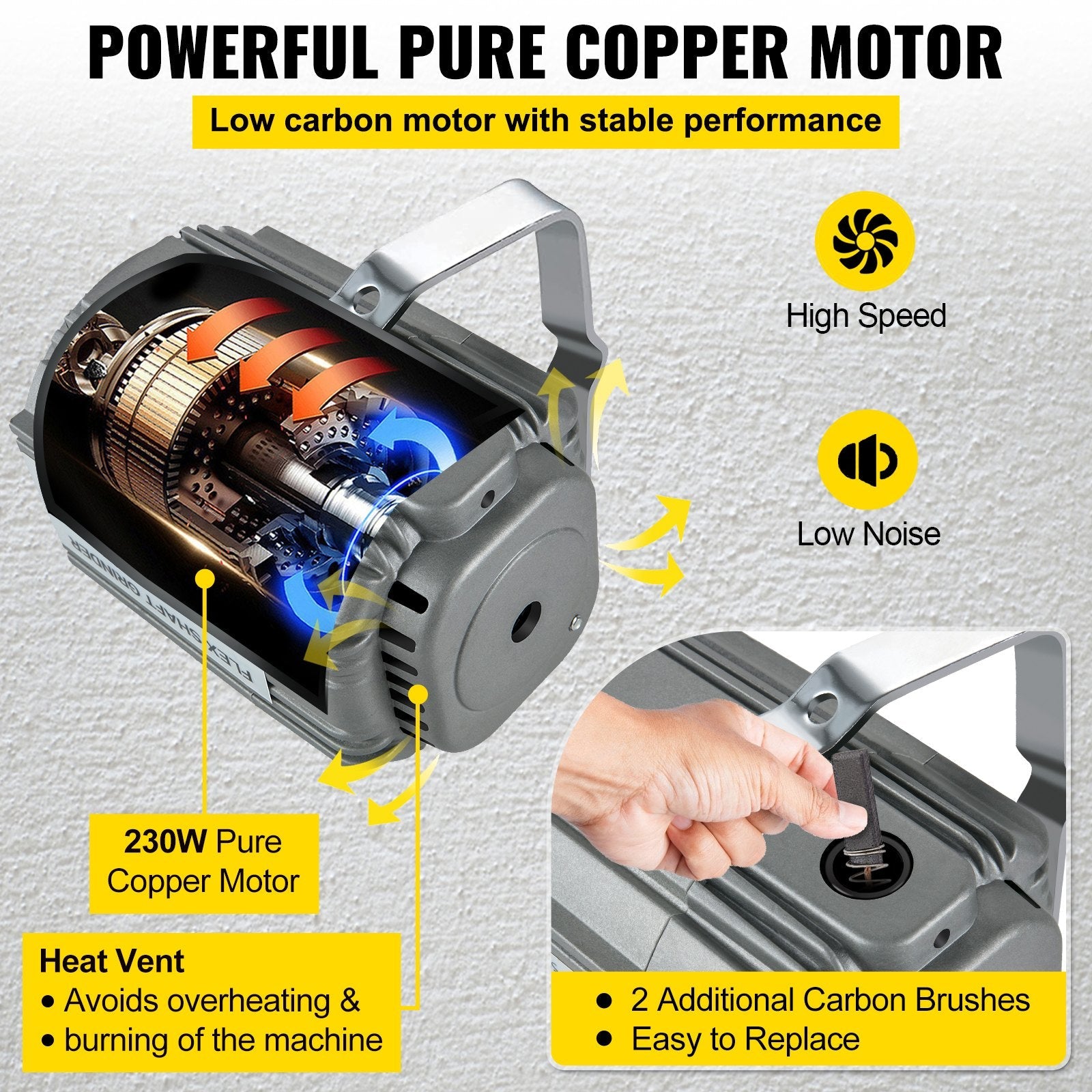 VEVOR S-R Hanging Flex Shaft Grinder 230W Rotary Tool with Stepless Speed Foot Pedal Rotary Carver 0-180000rmp for Carving, Buffing,Drilling,Polishing (6mm flexshaft), Grey 