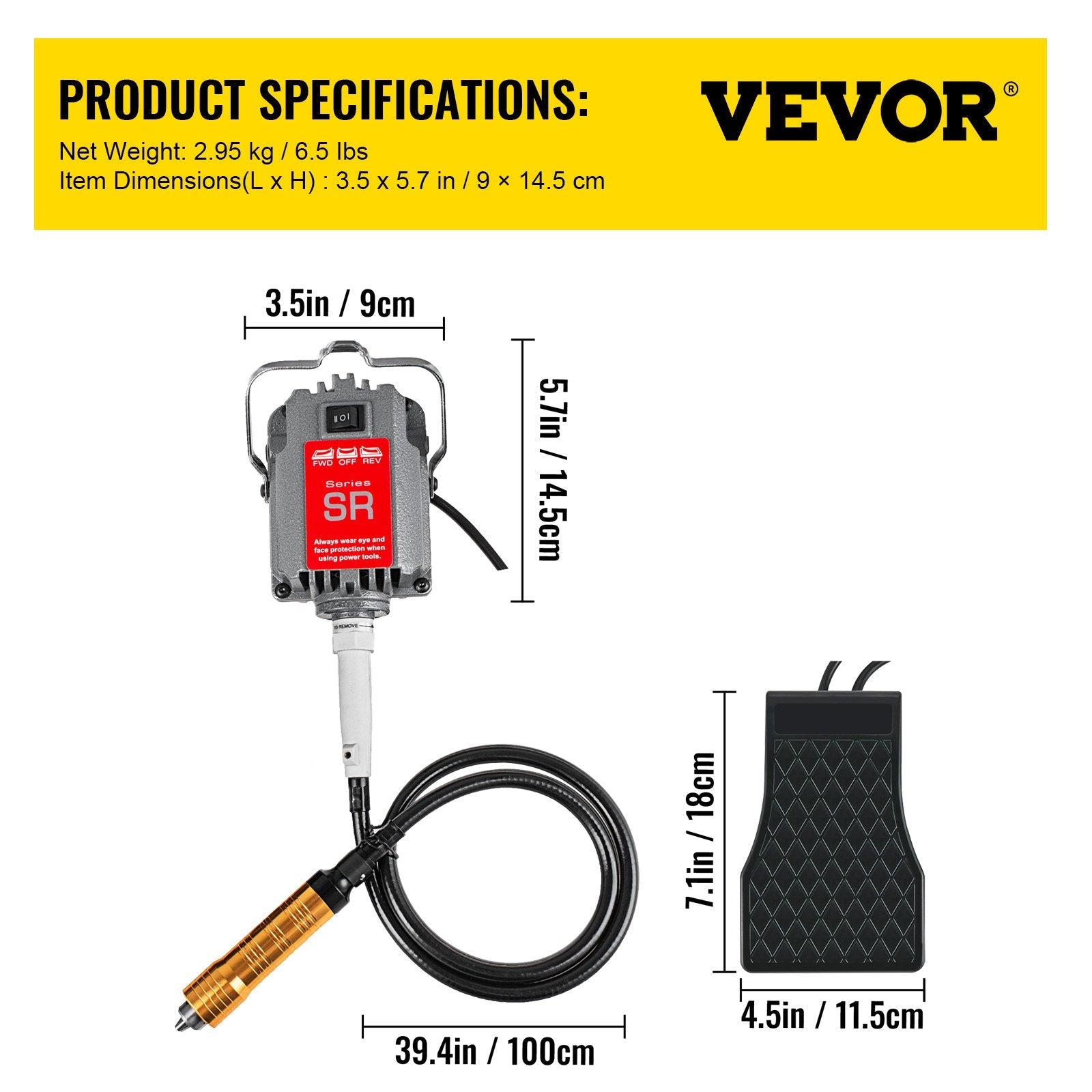 VEVOR S-R Hanging Flex Shaft Grinder 230W Rotary Tool with Stepless Speed Foot Pedal Rotary Carver 0-180000rmp for Carving, Buffing,Drilling,Polishing (6mm flexshaft), Grey 