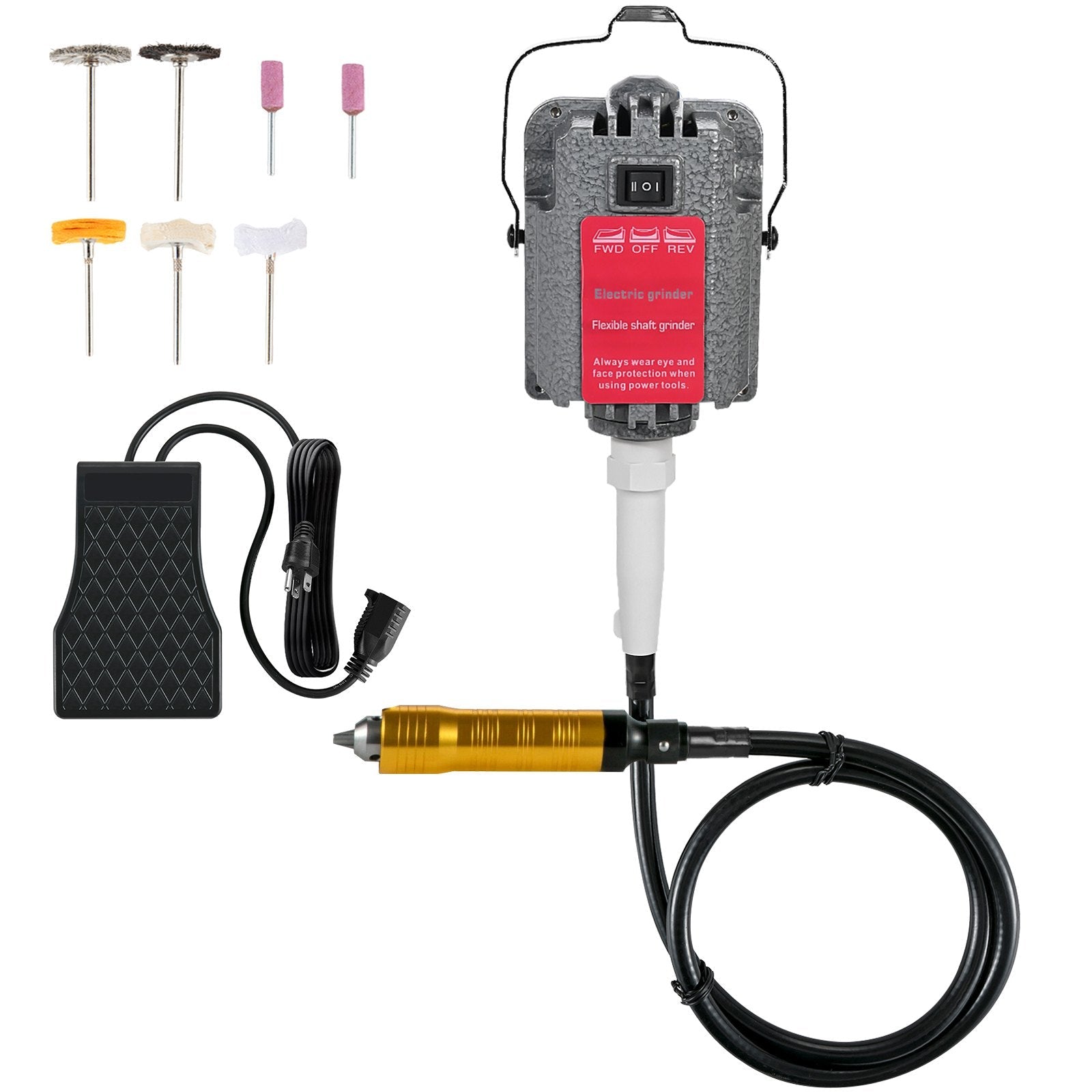 VEVOR S-R Hanging Flex Shaft Grinder 230W Rotary Tool with Stepless Speed Foot Pedal Rotary Carver 0-180000rmp for Carving, Buffing,Drilling,Polishing (6mm flexshaft), Grey 