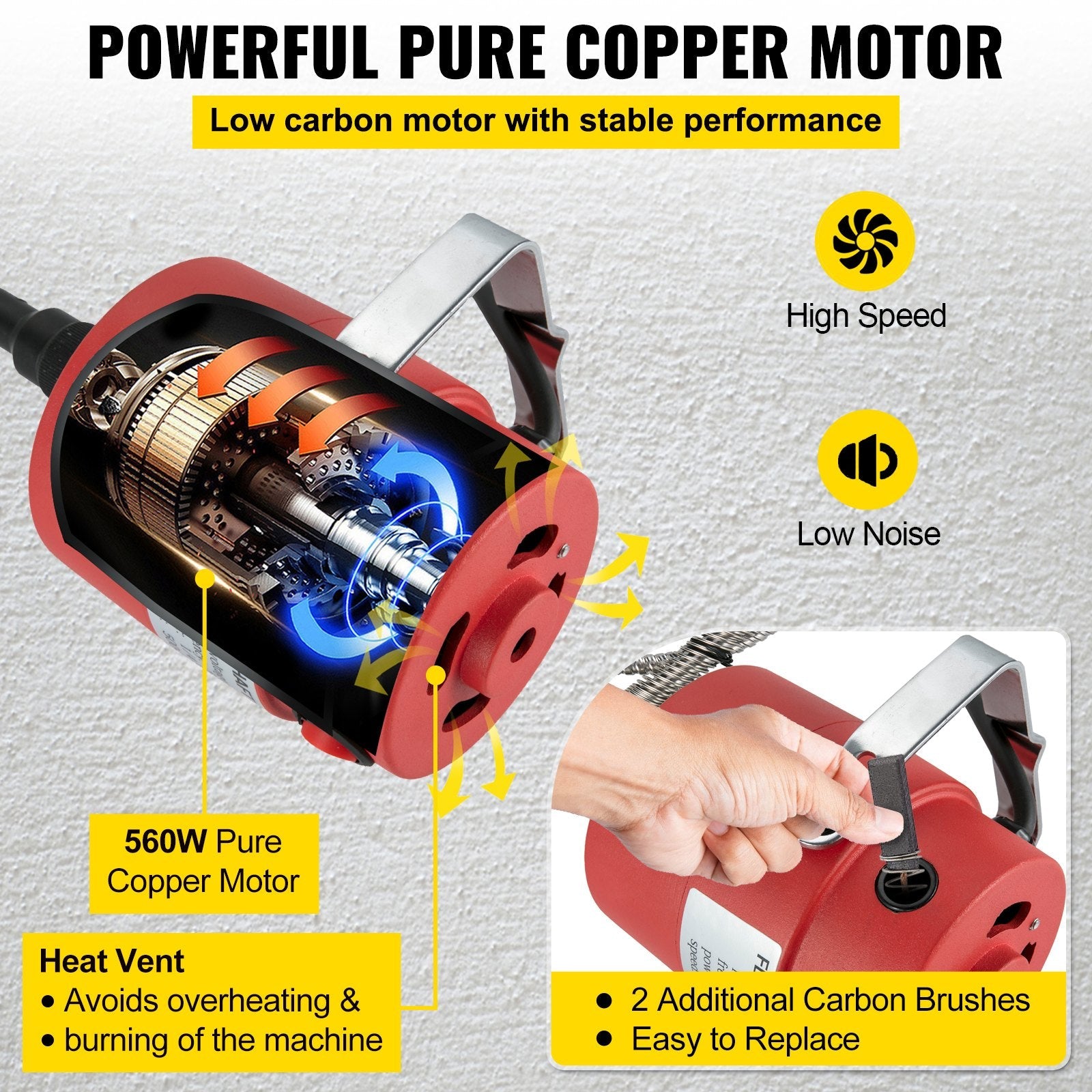 VEVOR Flex Shaft 560W Rotary Tool with 1/4" 3-Jaw Chuck & Stepless Speed Foot Pedal Rotary Carver 500-25000RPM  Hanging Grinding Machine 131PCS Accessories for Carving, Buffing,Drilling,Polishing 