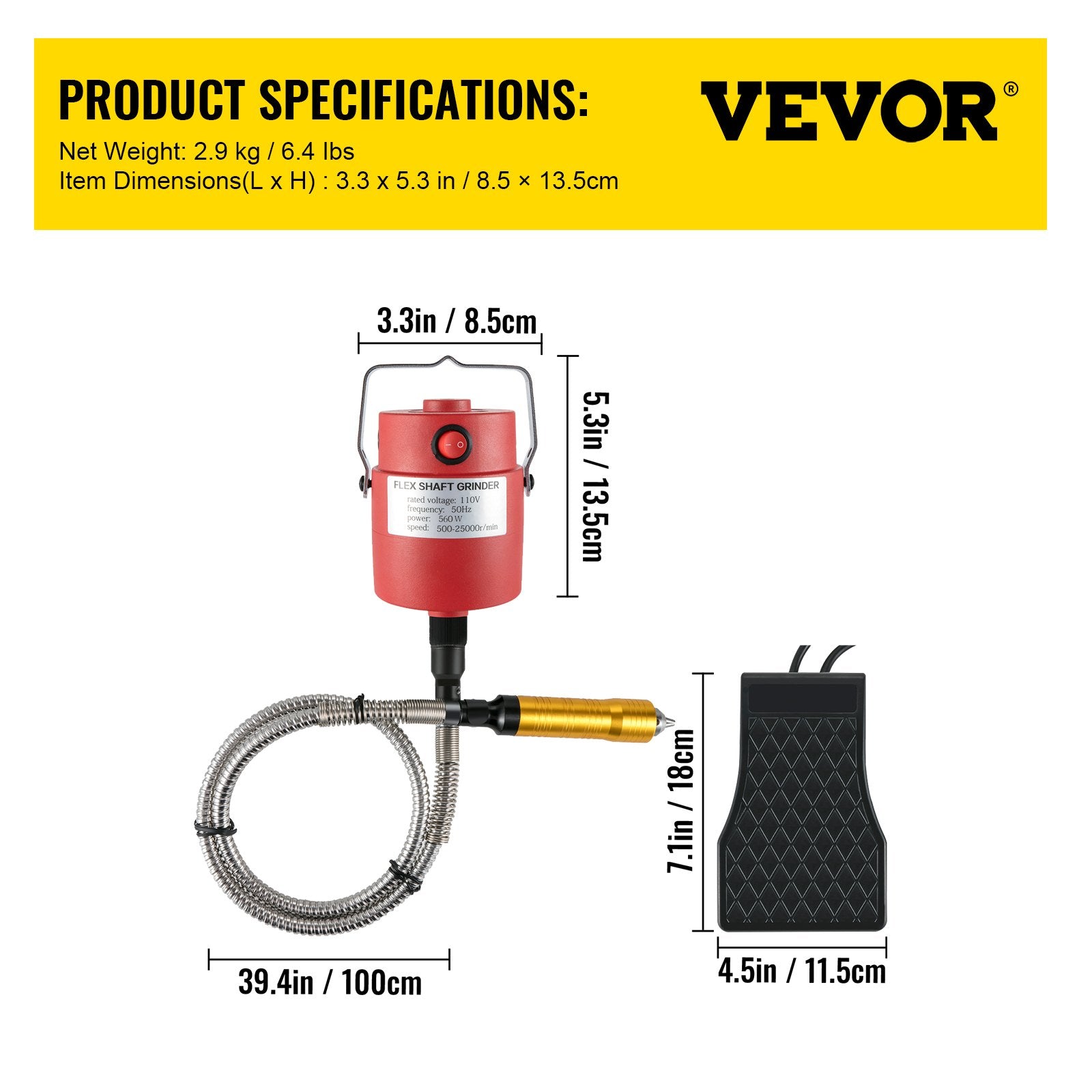 VEVOR Flex Shaft 560W Rotary Tool with 1/4" 3-Jaw Chuck & Stepless Speed Foot Pedal Rotary Carver 500-25000RPM  Hanging Grinding Machine 131PCS Accessories for Carving, Buffing,Drilling,Polishing 