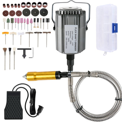 VEVOR Flex Shaft Grinder 780W Rotary Tool 500-23000RPM Rotary Carver with 1/4\" 3-Jaw Chuck & Stepless Speed Foot Pedal Hanging Grinding Machine 131PCS Accessories for Jewelry Polishing Grinding DIY 