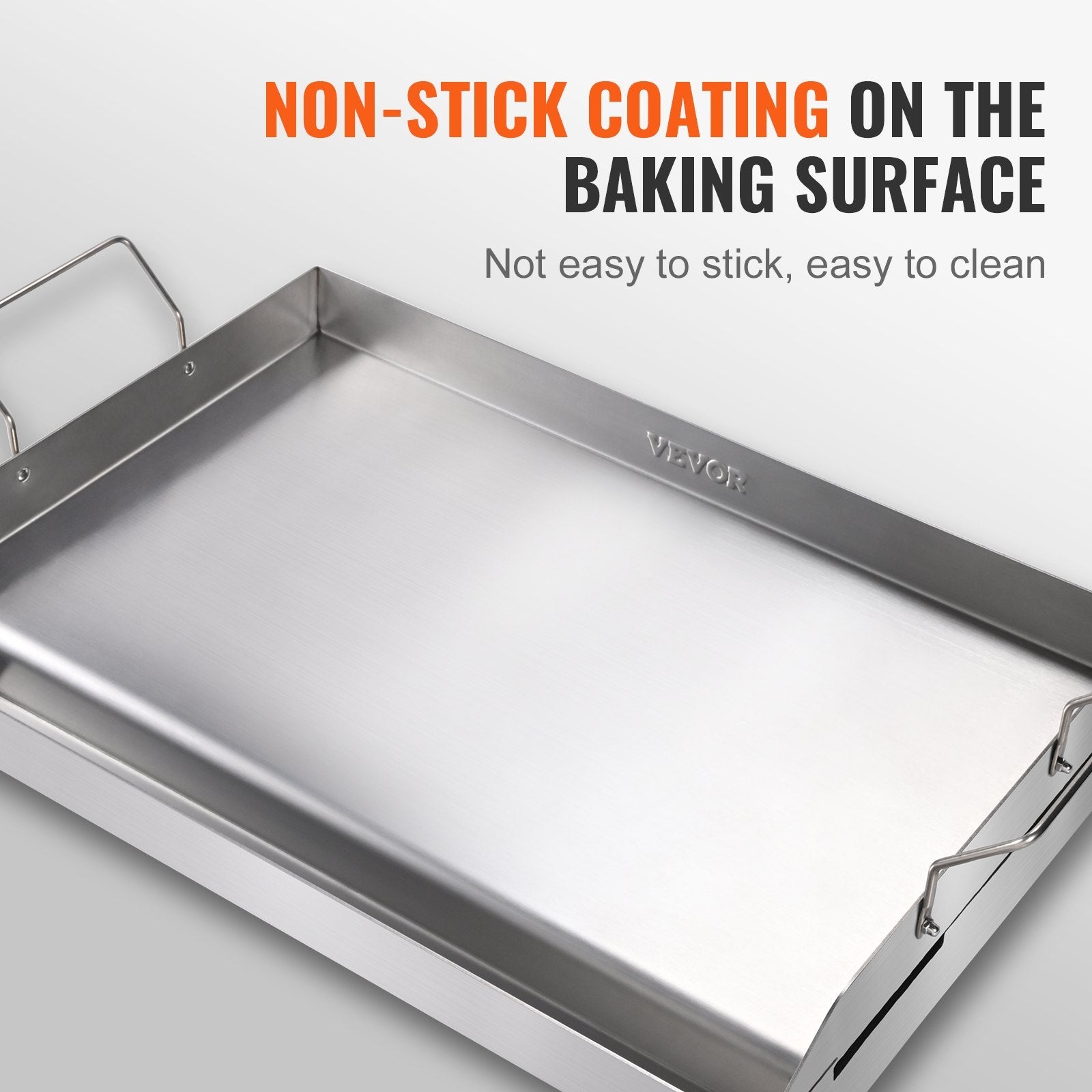 VEVOR Stove Top Griddle, 23.5"x16" Pre-Seasoned Stainless Steel Griddle, Rectangular Double Burner Griddle Pan, Non-Stick Family Pan Cookware with Handles and Oil Groove, for BBQ, Gas Grills, Silver 