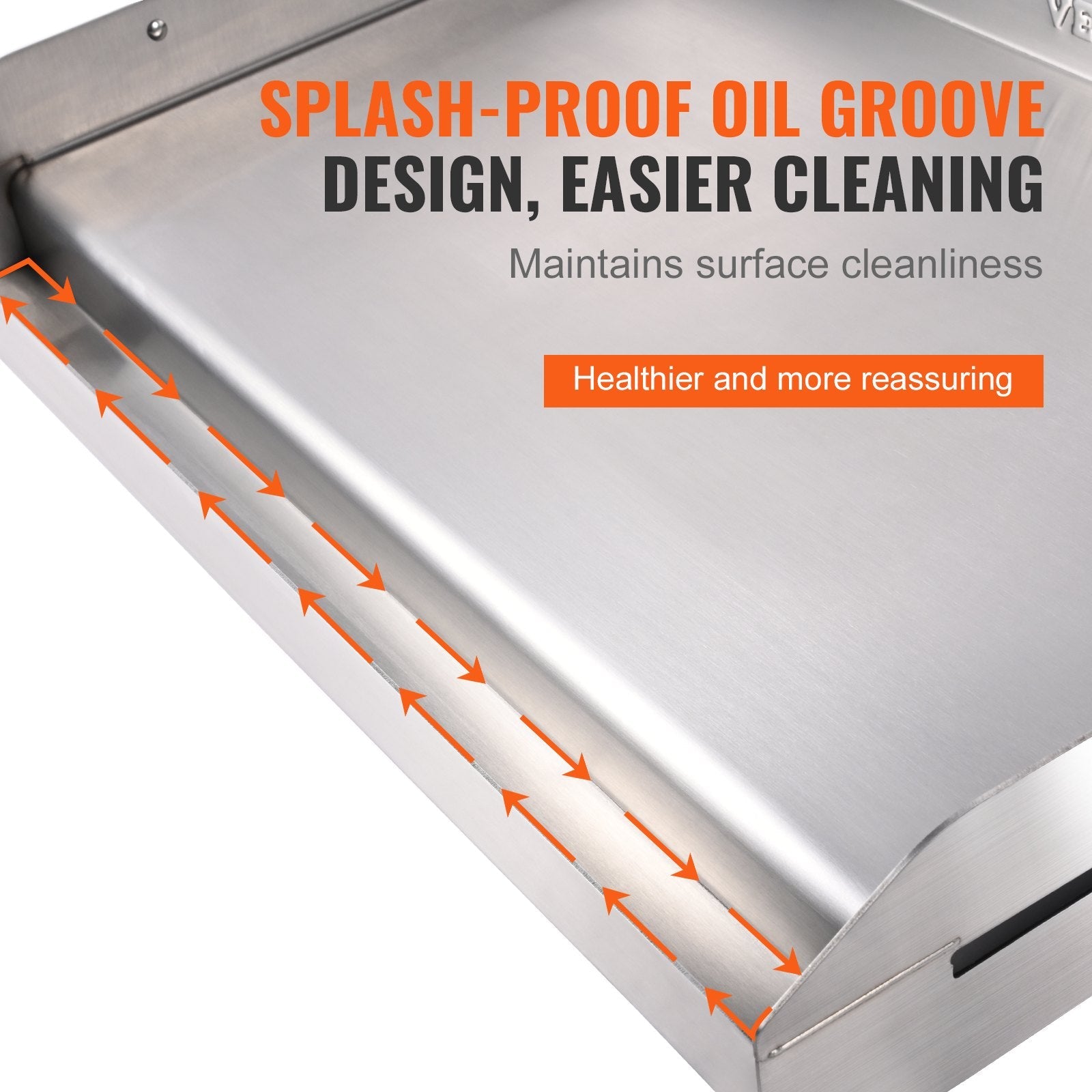 VEVOR Stove Top Griddle, 23.5"x16" Pre-Seasoned Stainless Steel Griddle, Rectangular Double Burner Griddle Pan, Non-Stick Family Pan Cookware with Handles and Oil Groove, for BBQ, Gas Grills, Silver 