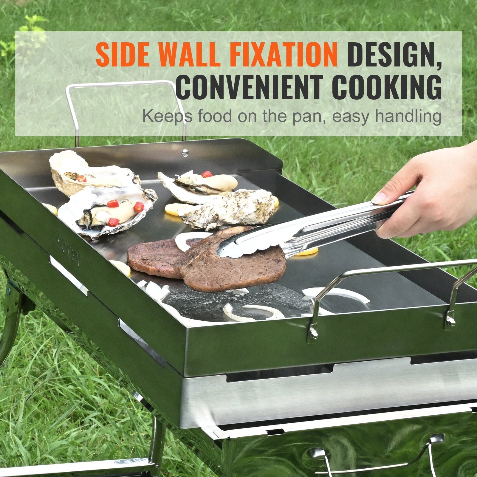 VEVOR Stove Top Griddle, 23.5"x16" Pre-Seasoned Stainless Steel Griddle, Rectangular Double Burner Griddle Pan, Non-Stick Family Pan Cookware with Handles and Oil Groove, for BBQ, Gas Grills, Silver 