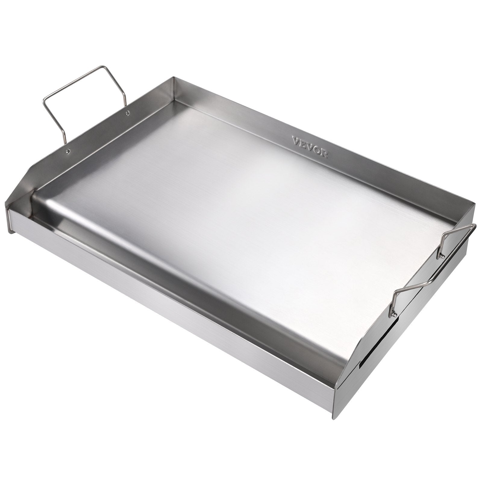 VEVOR Stove Top Griddle, 23.5"x16" Pre-Seasoned Stainless Steel Griddle, Rectangular Double Burner Griddle Pan, Non-Stick Family Pan Cookware with Handles and Oil Groove, for BBQ, Gas Grills, Silver 