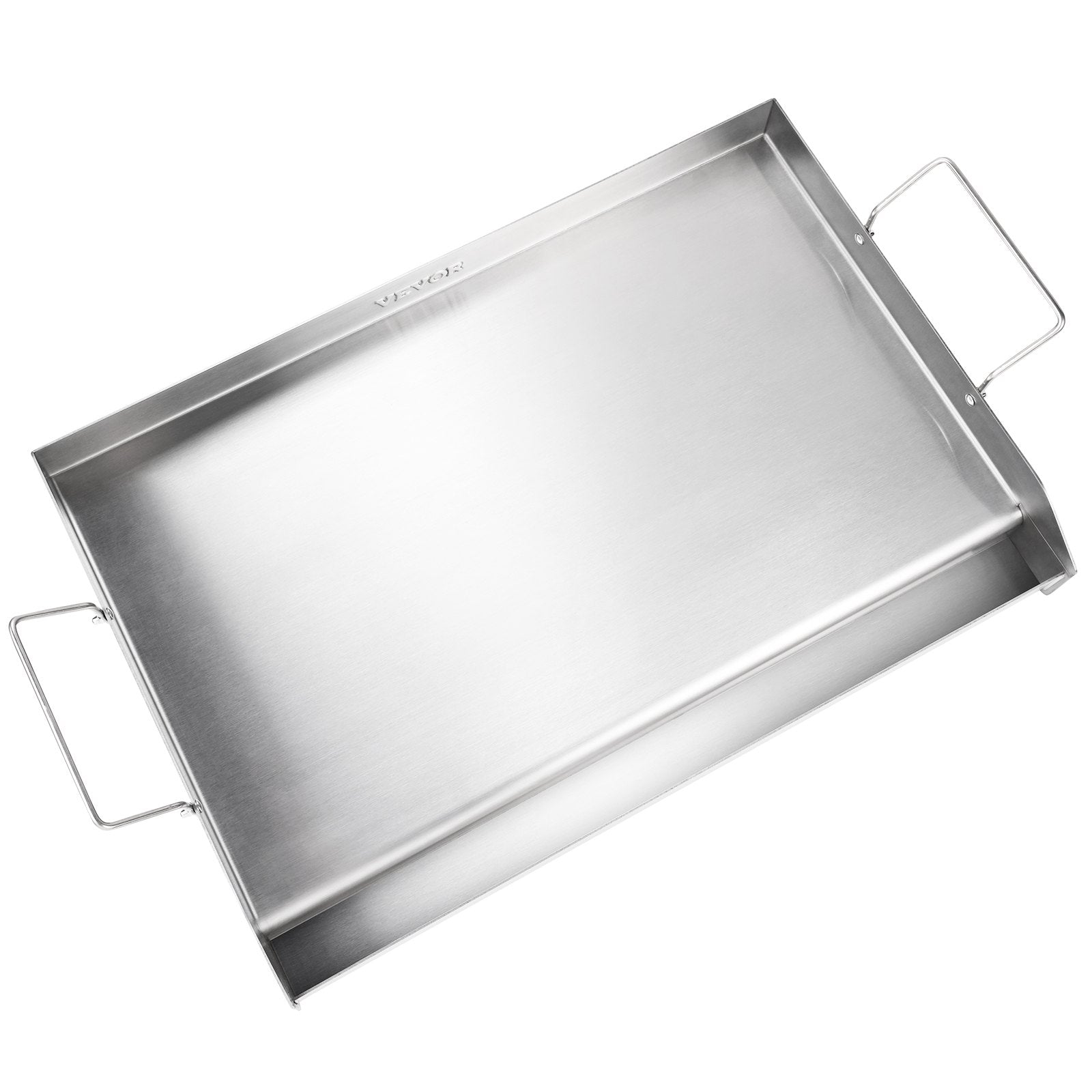 VEVOR Stove Top Griddle, 23.5"x16" Pre-Seasoned Stainless Steel Griddle, Rectangular Double Burner Griddle Pan, Non-Stick Family Pan Cookware with Handles and Oil Groove, for BBQ, Gas Grills, Silver 