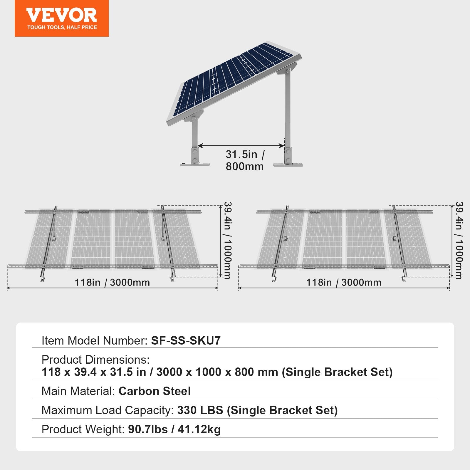 VEVOR 2 Sets Multi-Pieces Solar Panel Mounting Brackets 30°-60° Adjustable 