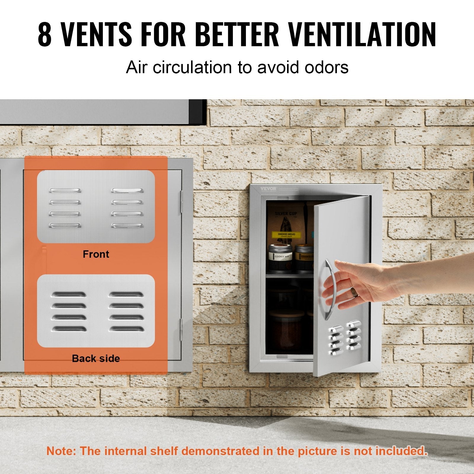 VEVOR BBQ Access Door, 14W x 20H Inch Single Outdoor Kitchen Door, Stainless Steel Flush Mount Door, Wall Vertical Door with Handle and vents, for BBQ Island, Grilling Station, Outside Cabinet 