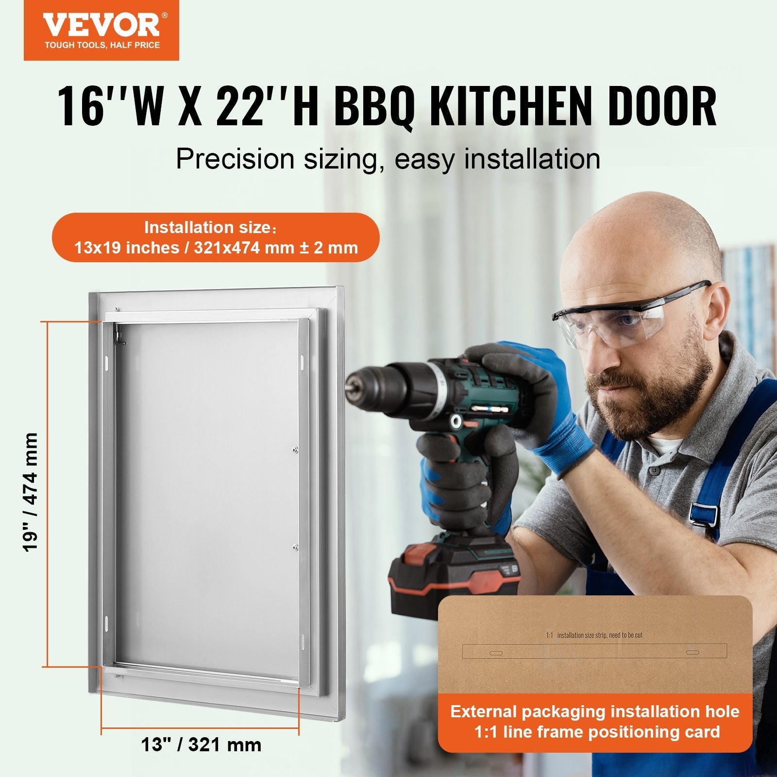 VEVOR BBQ Access Door, 16W x 22H Inch Single Outdoor Kitchen Door, Stainless Steel Flush Mount Door, Wall Vertical Door with Handle, for BBQ Island, Grilling Station, Outside Cabinet 