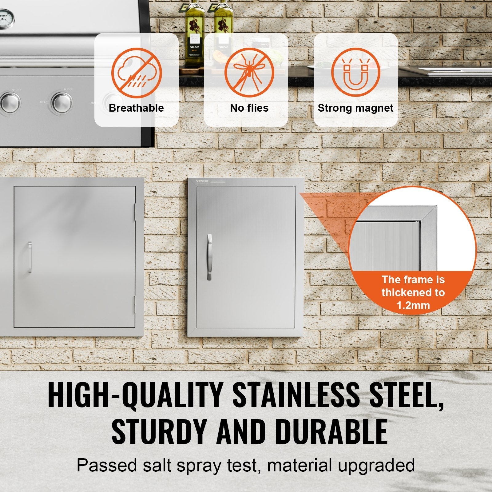 VEVOR BBQ Access Door, 16W x 22H Inch Single Outdoor Kitchen Door, Stainless Steel Flush Mount Door, Wall Vertical Door with Handle, for BBQ Island, Grilling Station, Outside Cabinet 