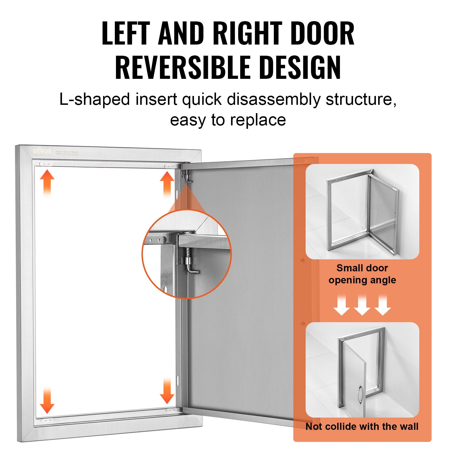 VEVOR BBQ Access Door, 16W x 22H Inch Single Outdoor Kitchen Door, Stainless Steel Flush Mount Door, Wall Vertical Door with Handle, for BBQ Island, Grilling Station, Outside Cabinet 