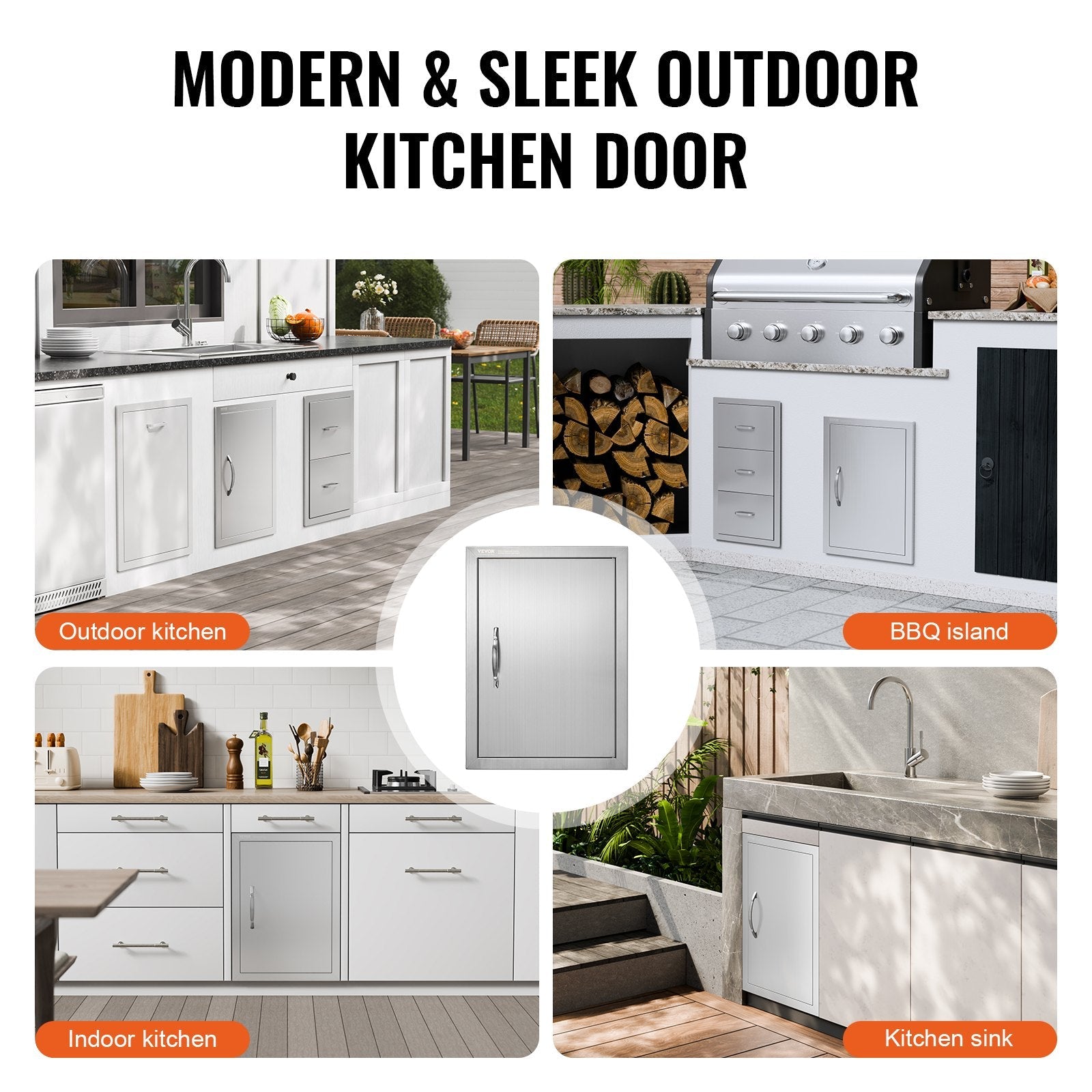 VEVOR BBQ Access Door, 16W x 22H Inch Single Outdoor Kitchen Door, Stainless Steel Flush Mount Door, Wall Vertical Door with Handle, for BBQ Island, Grilling Station, Outside Cabinet 