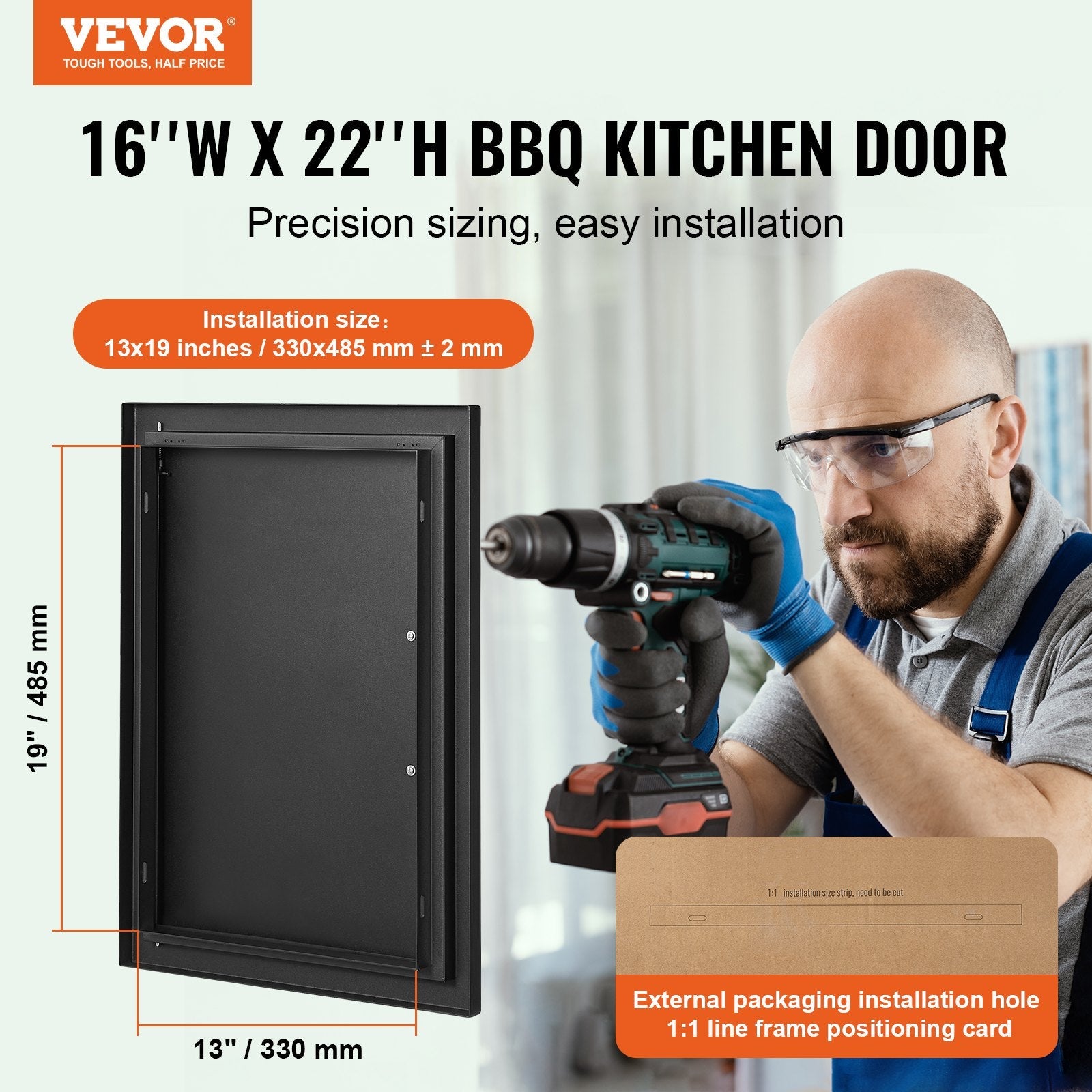 VEVOR BBQ Access Door, 16W x 22H Inch Single Outdoor Kitchen Door, Cold Plate Flush Mount Door, Wall Vertical Door with Handle, for BBQ Island, Grilling Station, Outside Cabinet 