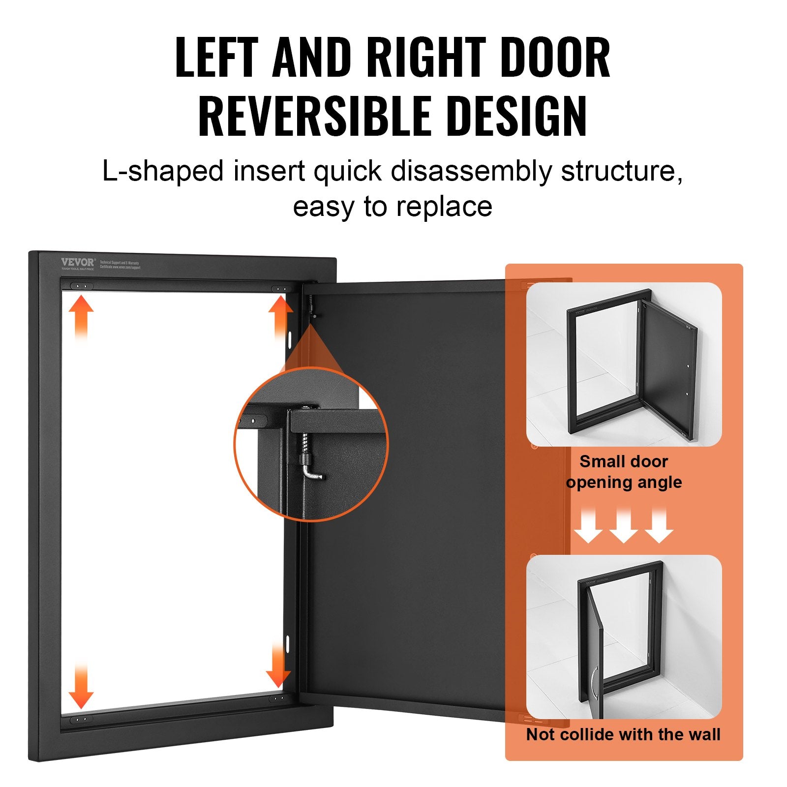 VEVOR BBQ Access Door, 16W x 22H Inch Single Outdoor Kitchen Door, Cold Plate Flush Mount Door, Wall Vertical Door with Handle, for BBQ Island, Grilling Station, Outside Cabinet 