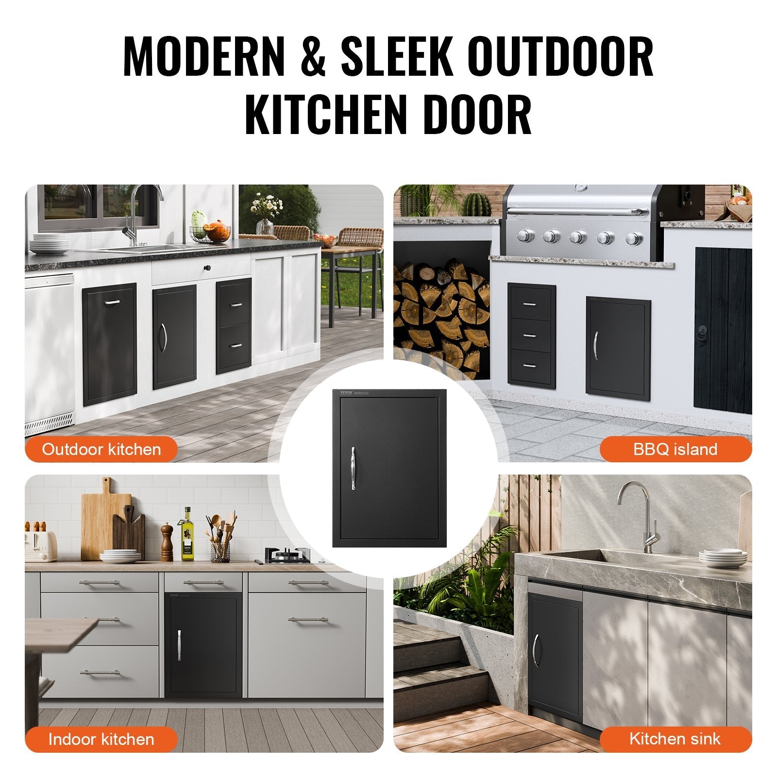 VEVOR BBQ Access Door, 16W x 22H Inch Single Outdoor Kitchen Door, Cold Plate Flush Mount Door, Wall Vertical Door with Handle, for BBQ Island, Grilling Station, Outside Cabinet 