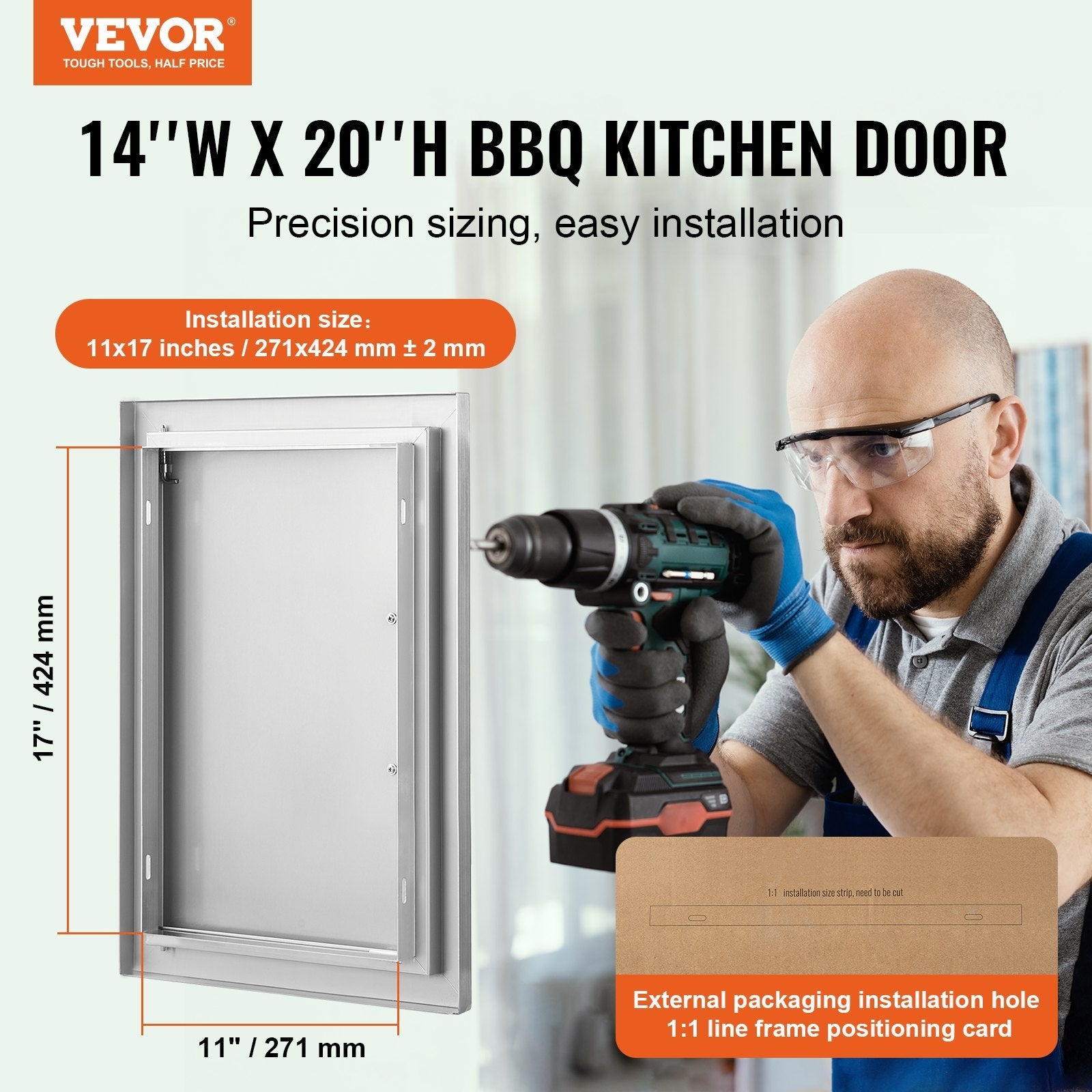 VEVOR BBQ Access Door, 14W x 20H Inch Single Outdoor Kitchen Door, Stainless Steel Flush Mount Door, Wall Vertical Door with Handle, for BBQ Island, Grilling Station, Outside Cabinet 