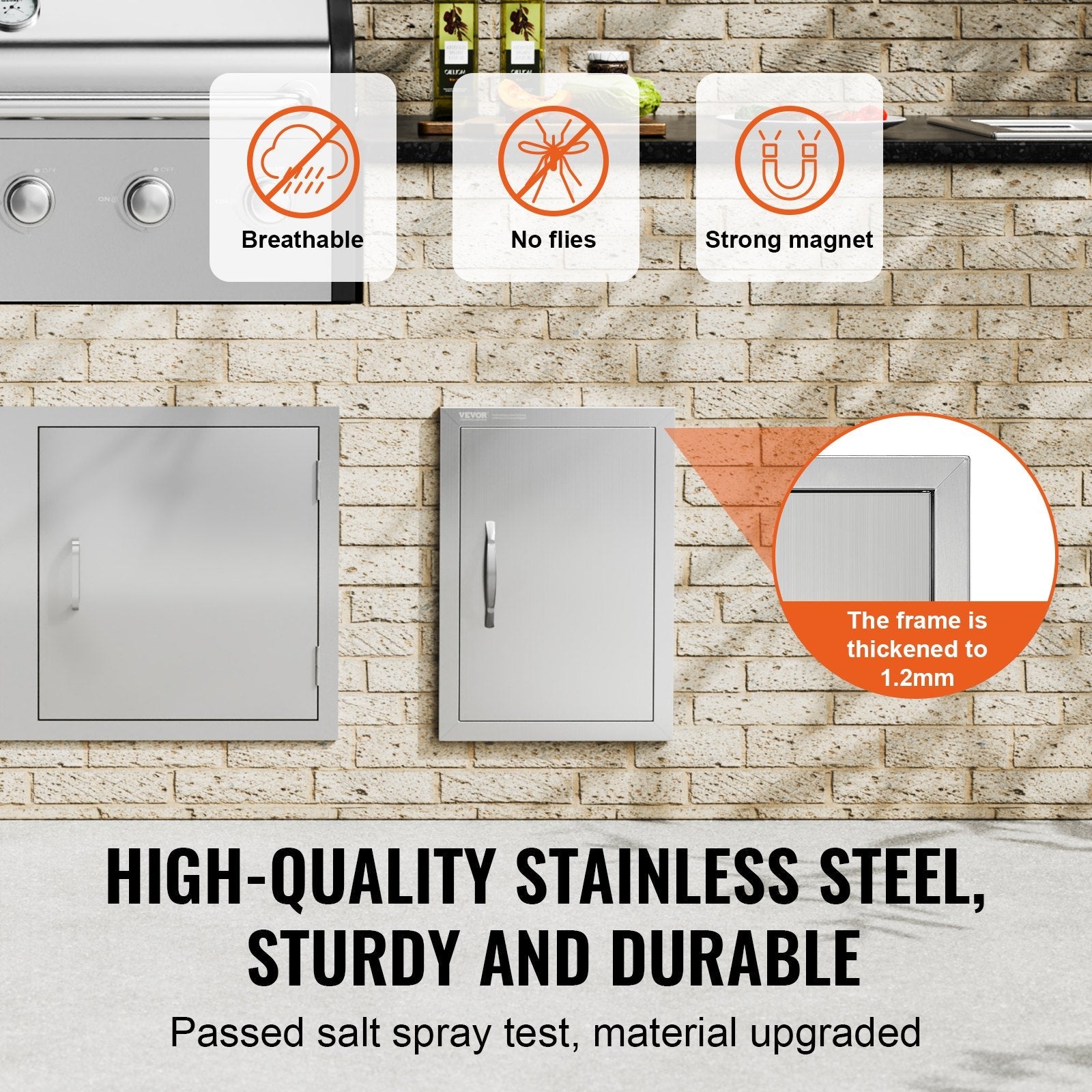 VEVOR BBQ Access Door, 14W x 20H Inch Single Outdoor Kitchen Door, Stainless Steel Flush Mount Door, Wall Vertical Door with Handle, for BBQ Island, Grilling Station, Outside Cabinet 