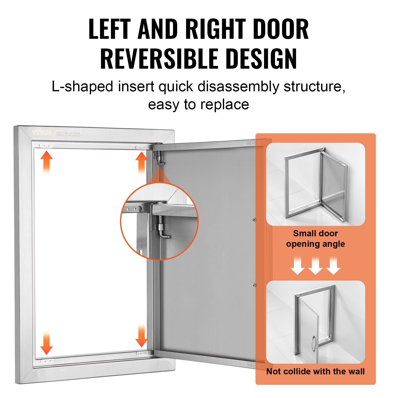VEVOR BBQ Access Door, 14W x 20H Inch Single Outdoor Kitchen Door, Stainless Steel Flush Mount Door, Wall Vertical Door with Handle, for BBQ Island, Grilling Station, Outside Cabinet 