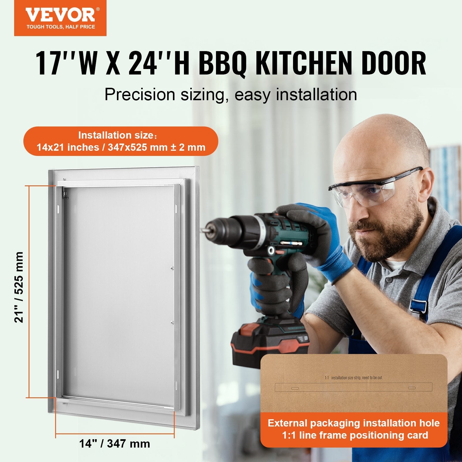 VEVOR BBQ Access Door, 17W x 24H Inch Single Outdoor Kitchen Door, Stainless Steel Flush Mount Door, Wall Vertical Door with Handle, for BBQ Island, Grilling Station, Outside Cabinet 