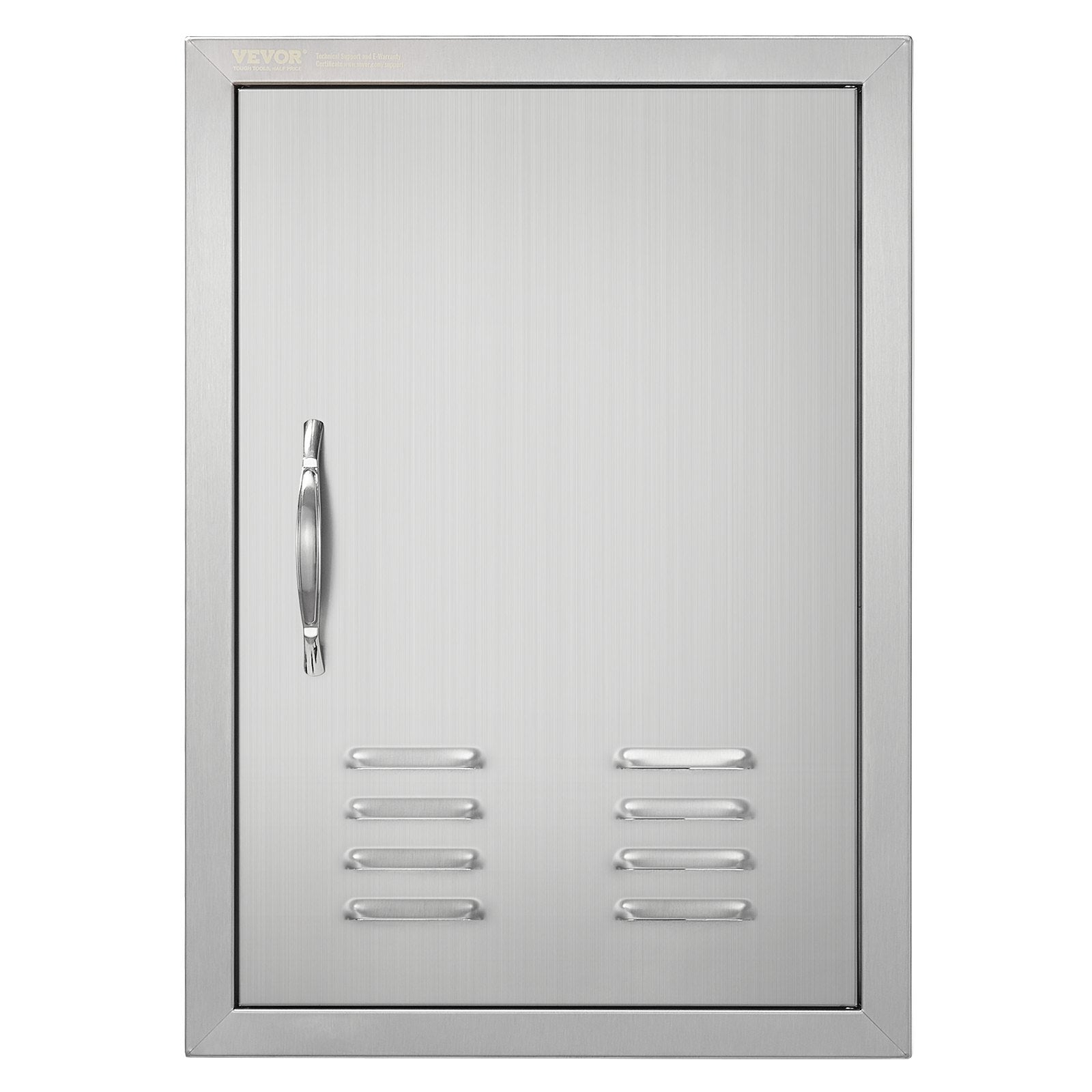 VEVOR BBQ Access Door, 17W x 24H Inch Single Outdoor Kitchen Door, Stainless Steel Flush Mount Door, Wall Vertical Door with Handle, Vents and Hook, for BBQ Island, Grilling Station, Outside Cabinet 