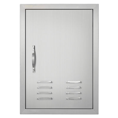 VEVOR BBQ Access Door, 17W x 24H Inch Single Outdoor Kitchen Door, Stainless Steel Flush Mount Door, Wall Vertical Door with Handle, Vents and Hook, for BBQ Island, Grilling Station, Outside Cabinet 