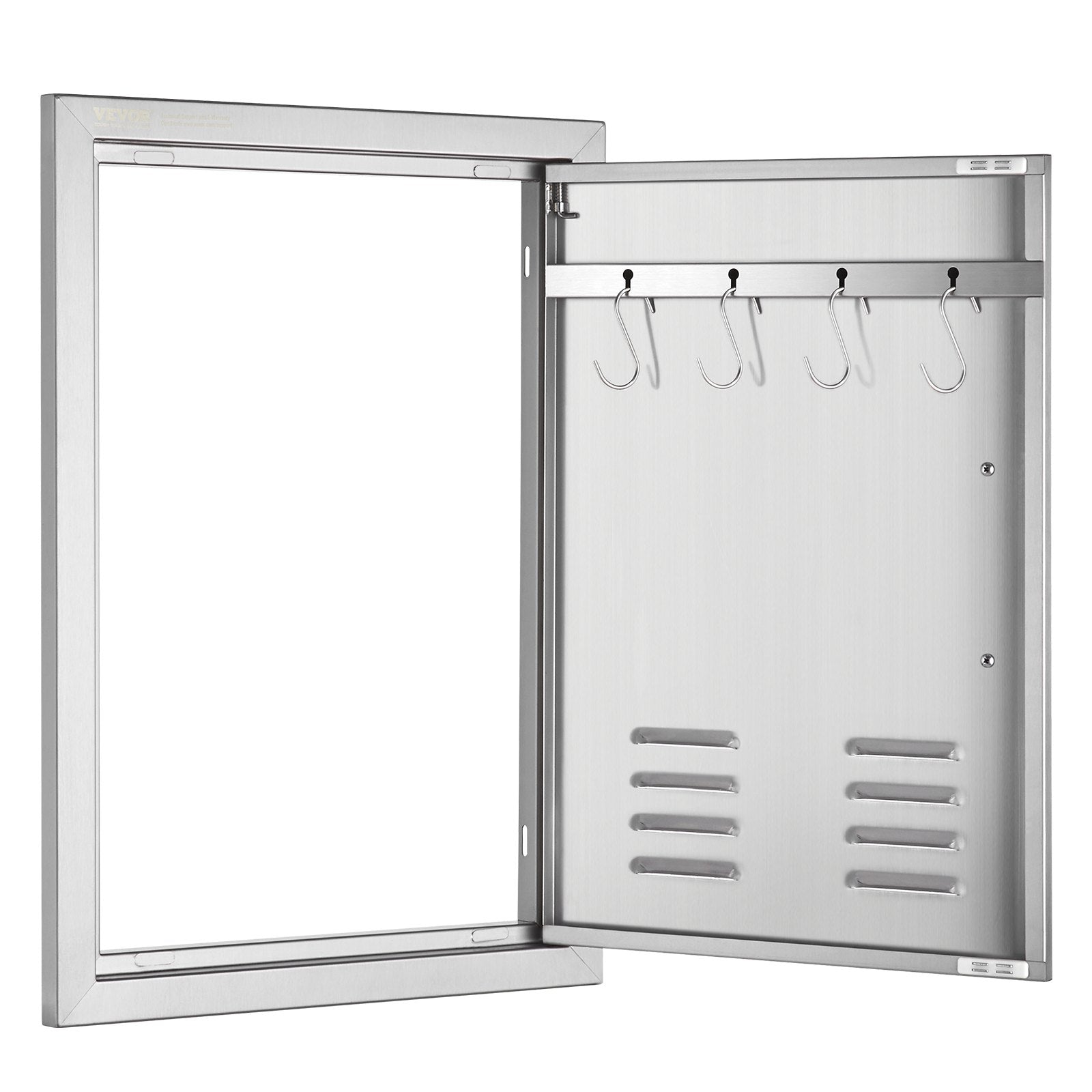 VEVOR BBQ Access Door, 17W x 24H Inch Single Outdoor Kitchen Door, Stainless Steel Flush Mount Door, Wall Vertical Door with Handle, Vents and Hook, for BBQ Island, Grilling Station, Outside Cabinet 
