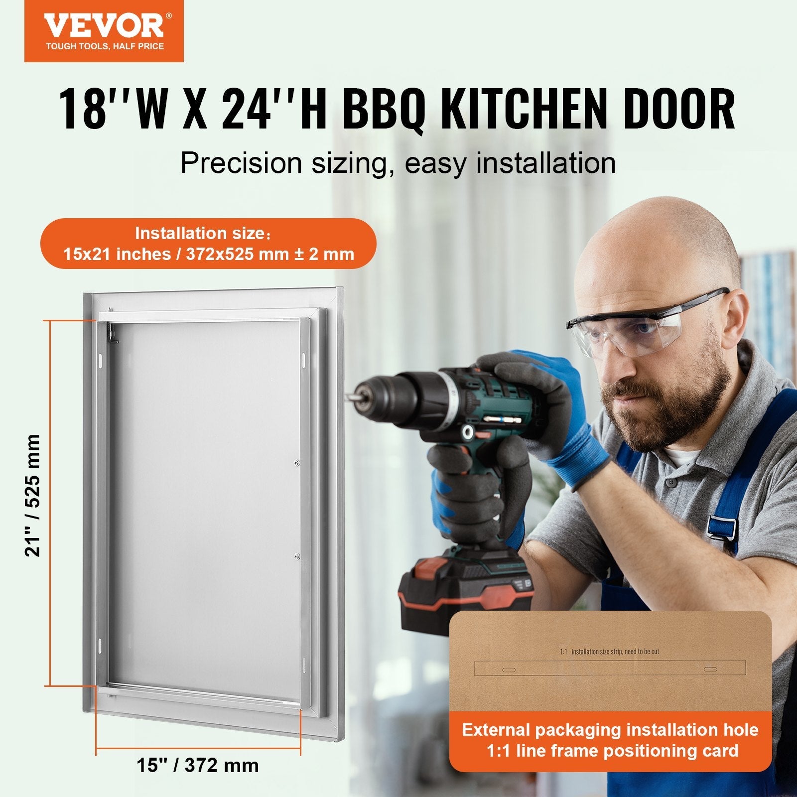 VEVOR BBQ Access Door, 18W x 24H Inch Single Outdoor Kitchen Door, Stainless Steel Flush Mount Door, Wall Vertical Door with Handle, for BBQ Island, Grilling Station, Outside Cabinet 