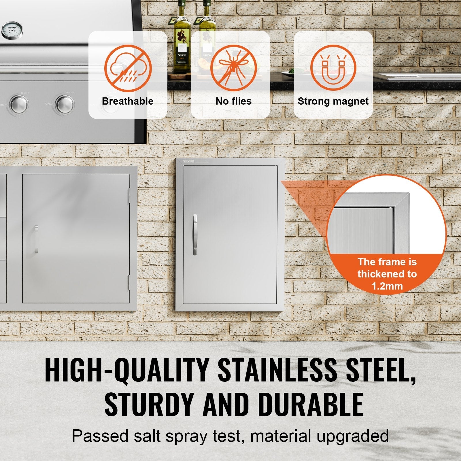VEVOR BBQ Access Door, 18W x 24H Inch Single Outdoor Kitchen Door, Stainless Steel Flush Mount Door, Wall Vertical Door with Handle, for BBQ Island, Grilling Station, Outside Cabinet 
