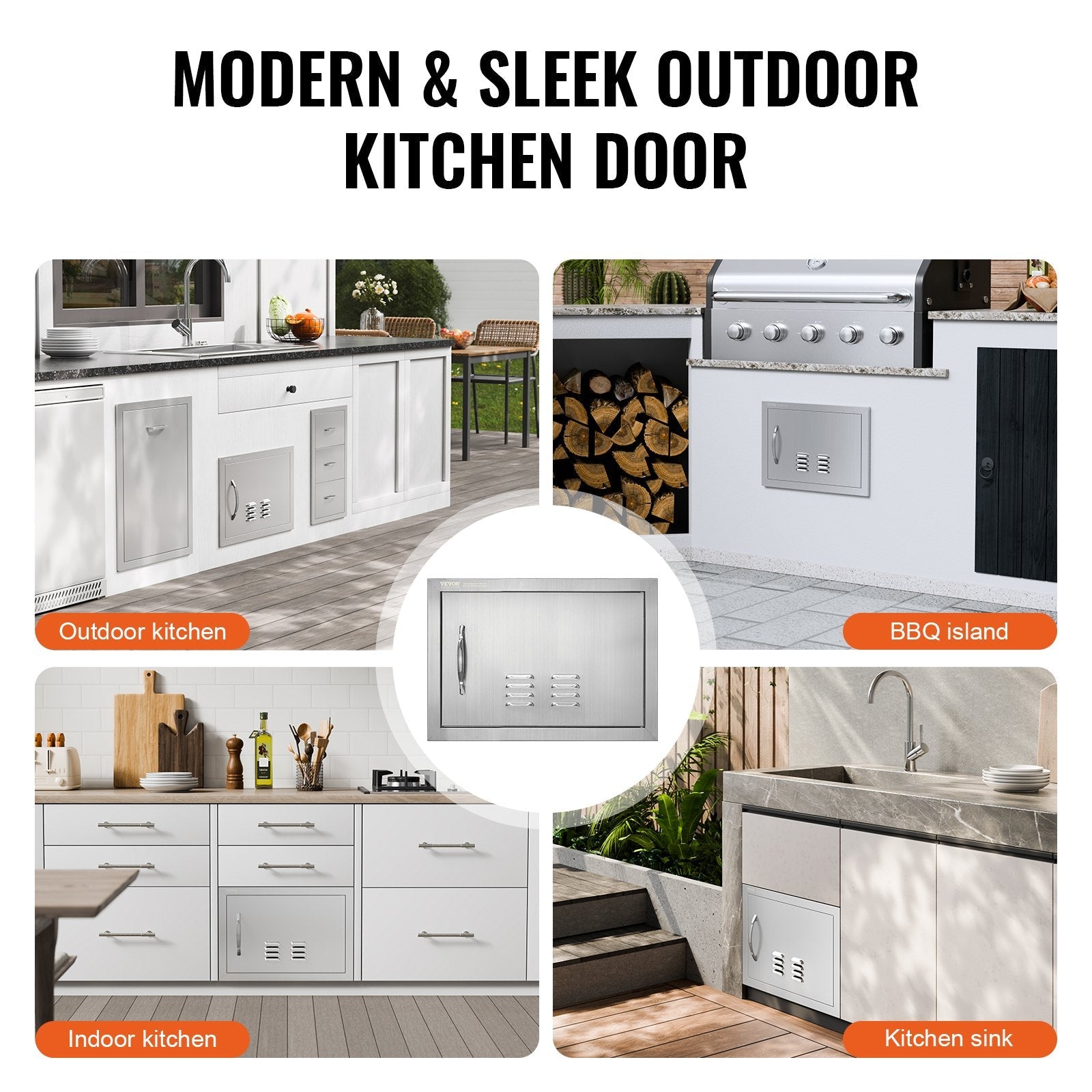 VEVOR BBQ Access Door, 20W x 14H Inch Single Outdoor Kitchen Door, Stainless Steel Flush Mount Door, Wall Vertical Door with Handle and vents, for BBQ Island, Grilling Station, Outside Cabinet 