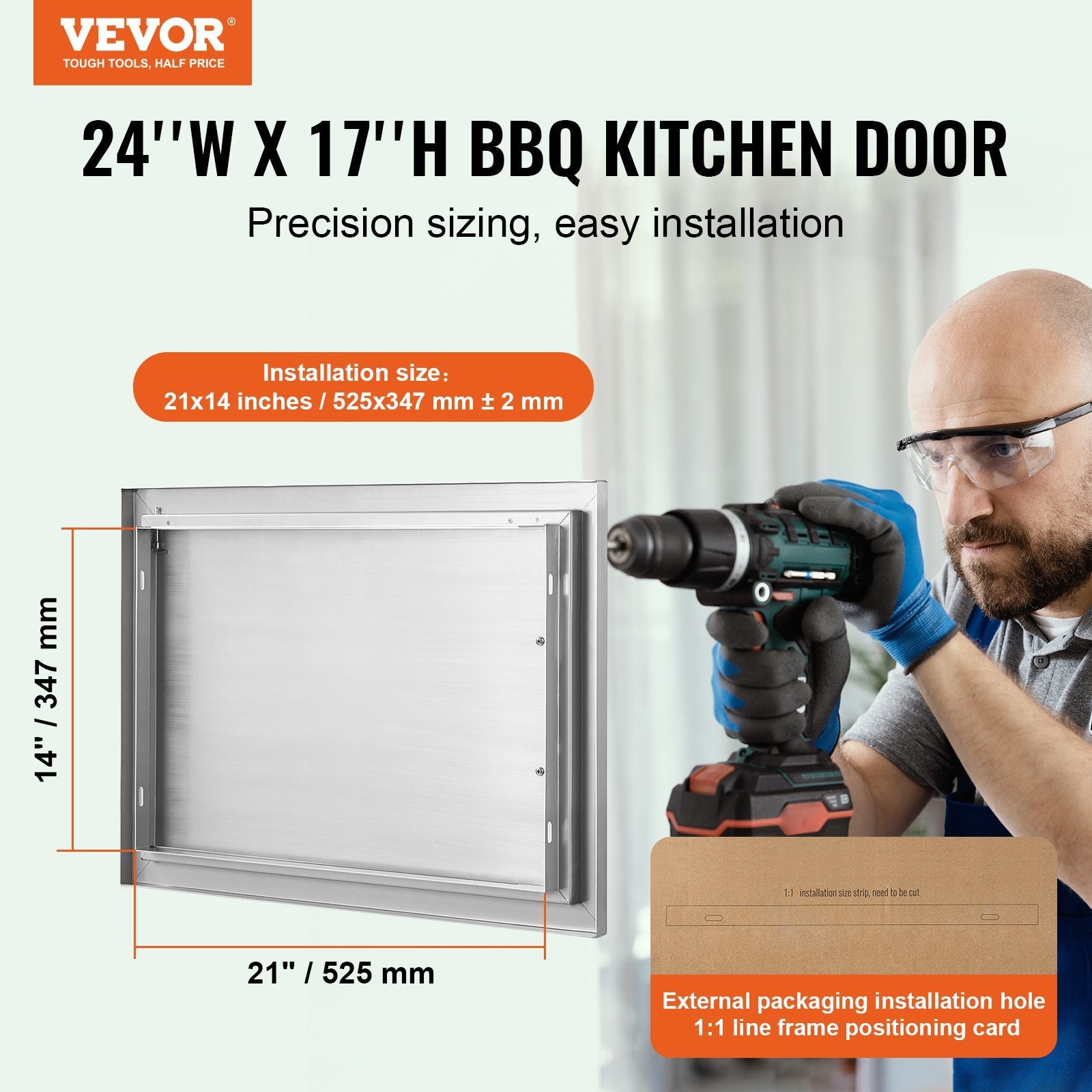 VEVOR BBQ Access Door, 24W x 17H Inch Single Outdoor Kitchen Door, Stainless Steel Flush Mount Door, Wall Vertical Door with Handle, for BBQ Island, Grilling Station, Outside Cabinet 